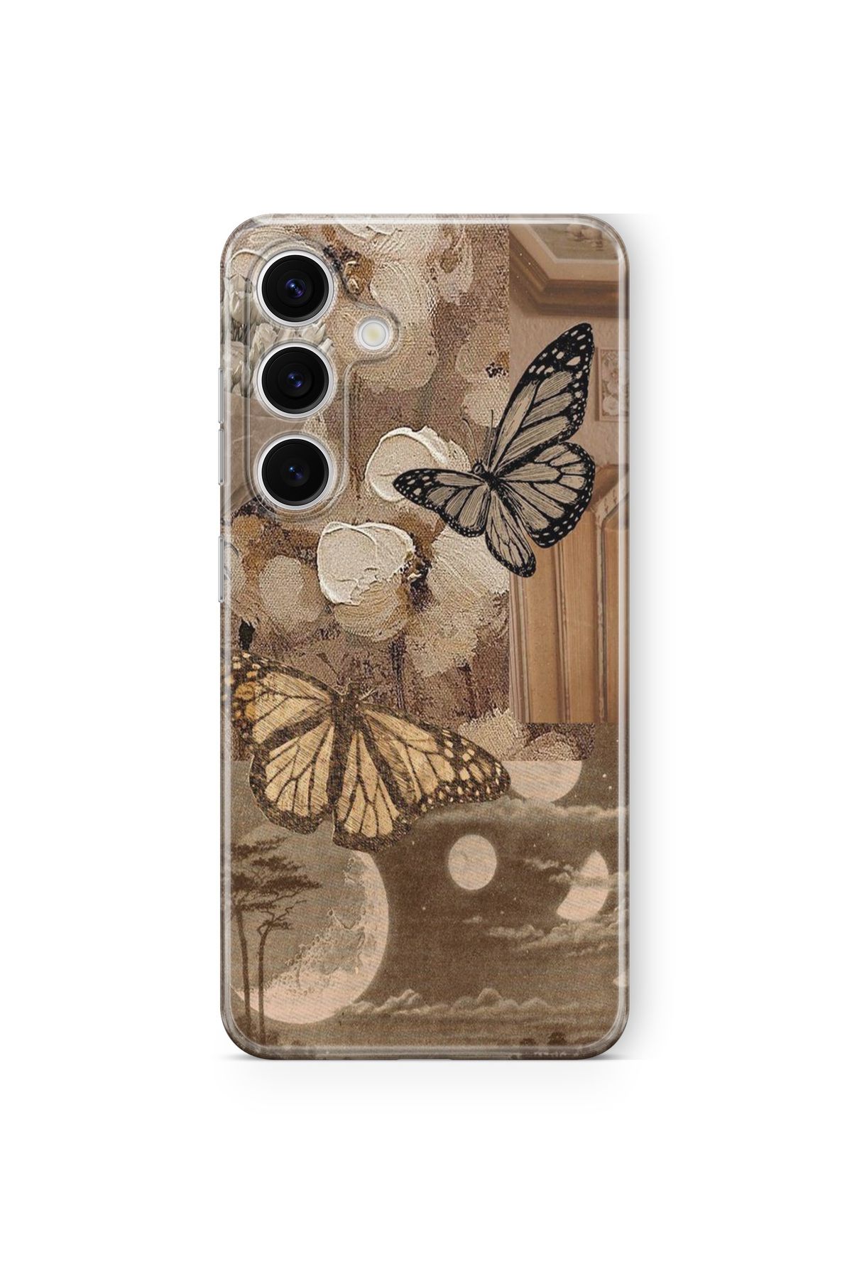 Space Star Samsung Galaxy A34 Uyumlu Vintage Butterfly Tasarım Baskılı Şeffaf Kılıf