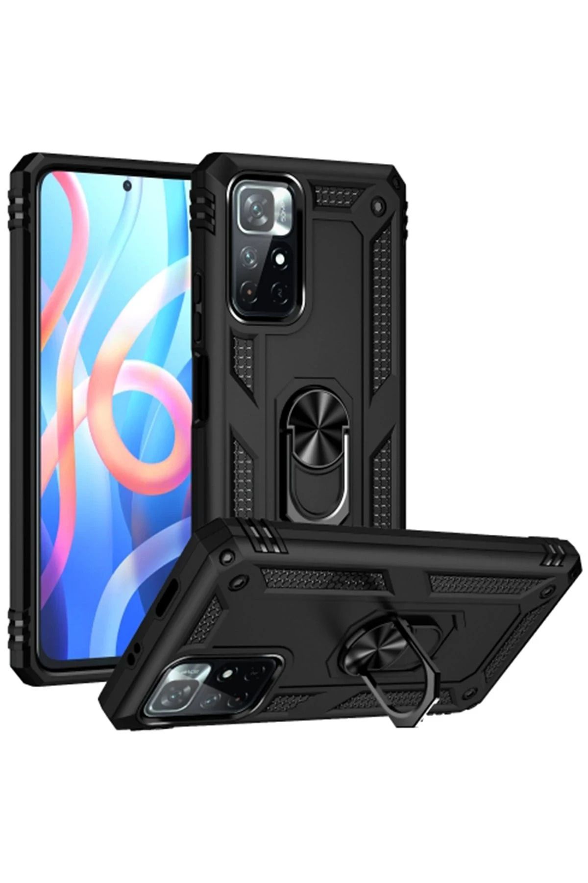 NewFace Xiaomi Redmi Note 11T Kılıf Sofya Yüzüklü Silikon Kapak - Siyah SVLRS