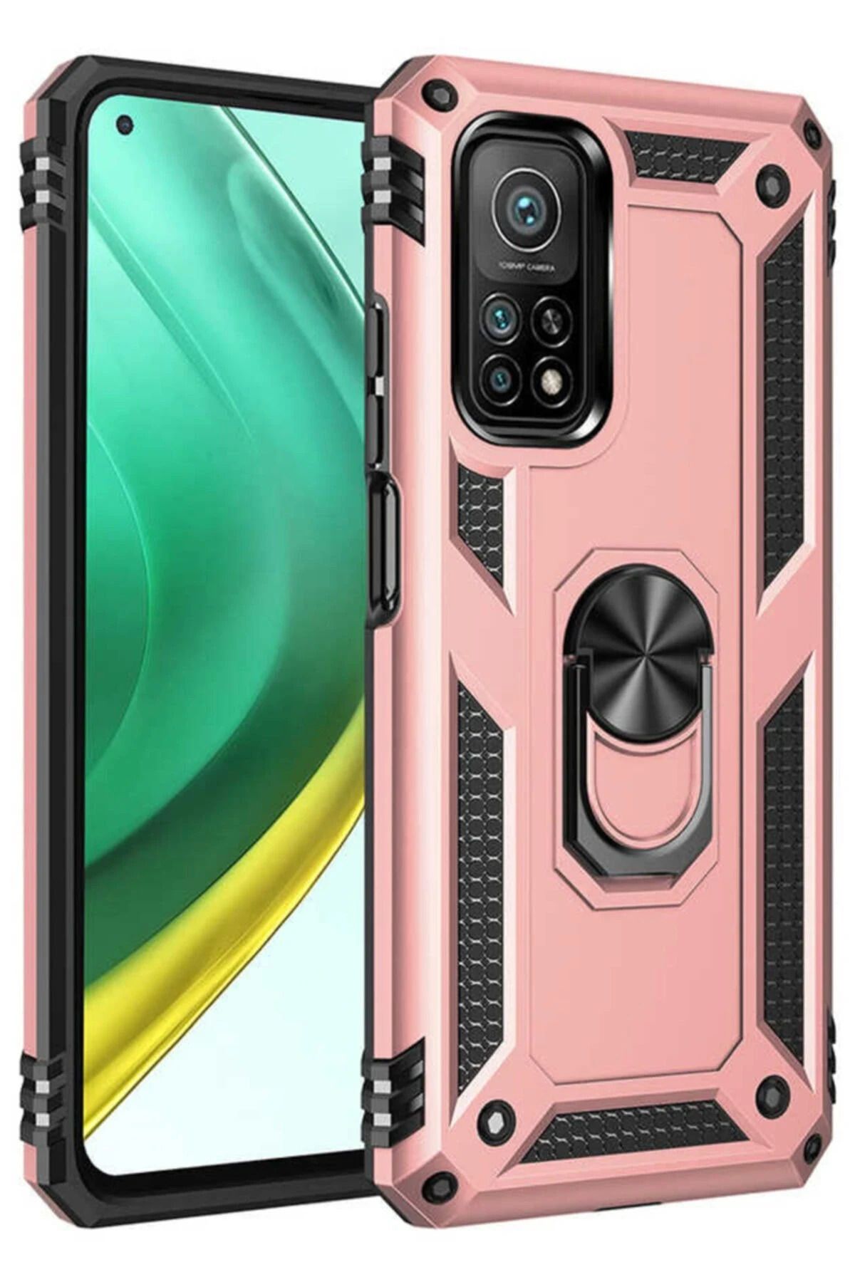 NewFace Xiaomi Mi 10T Pro Kılıf Sofya Yüzüklü Silikon Kapak - Rose SVLRS