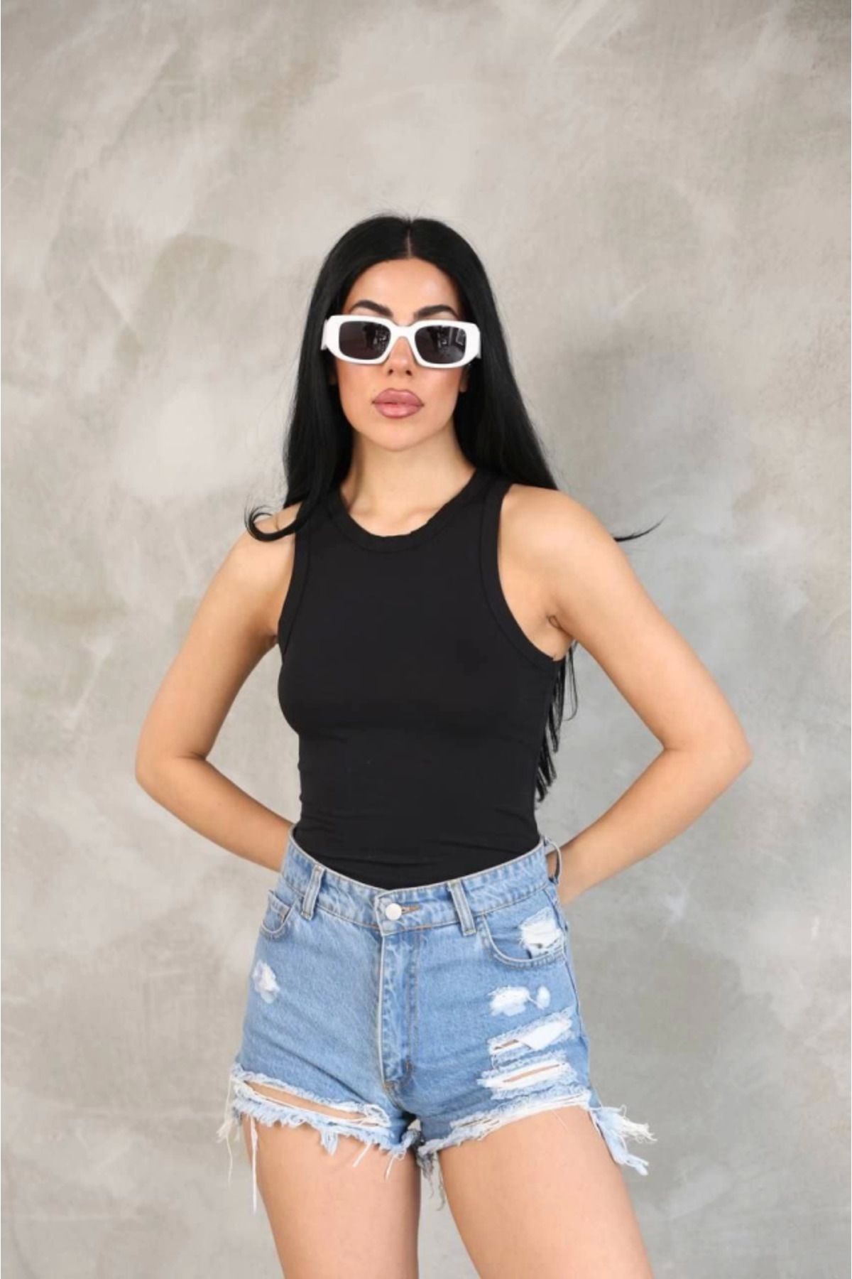 ARUZ MODA Kolsuz Badi Bluz - Siyah