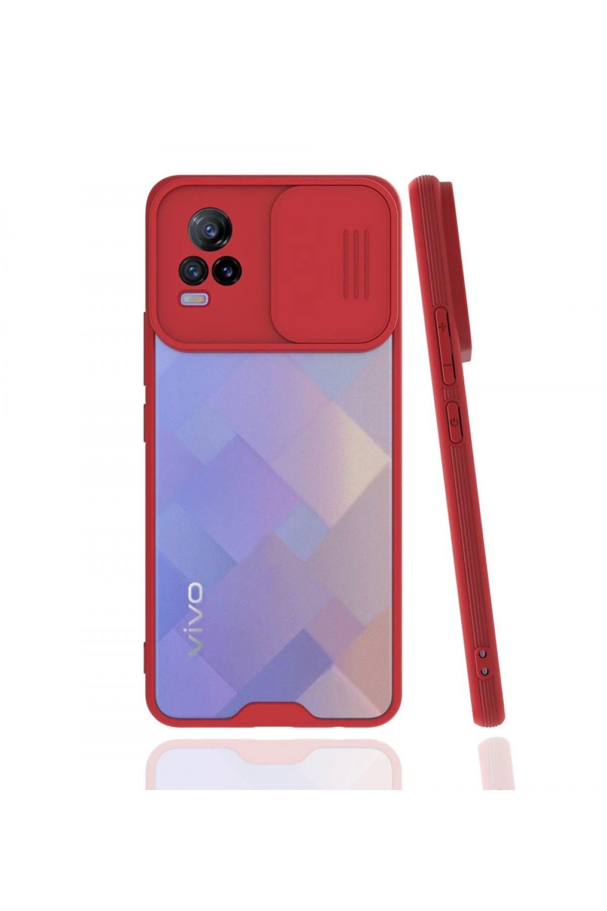 NewFace Vivo V21e Kılıf Platin Kamera Koruma Silikon - Kırmızı BSTMY