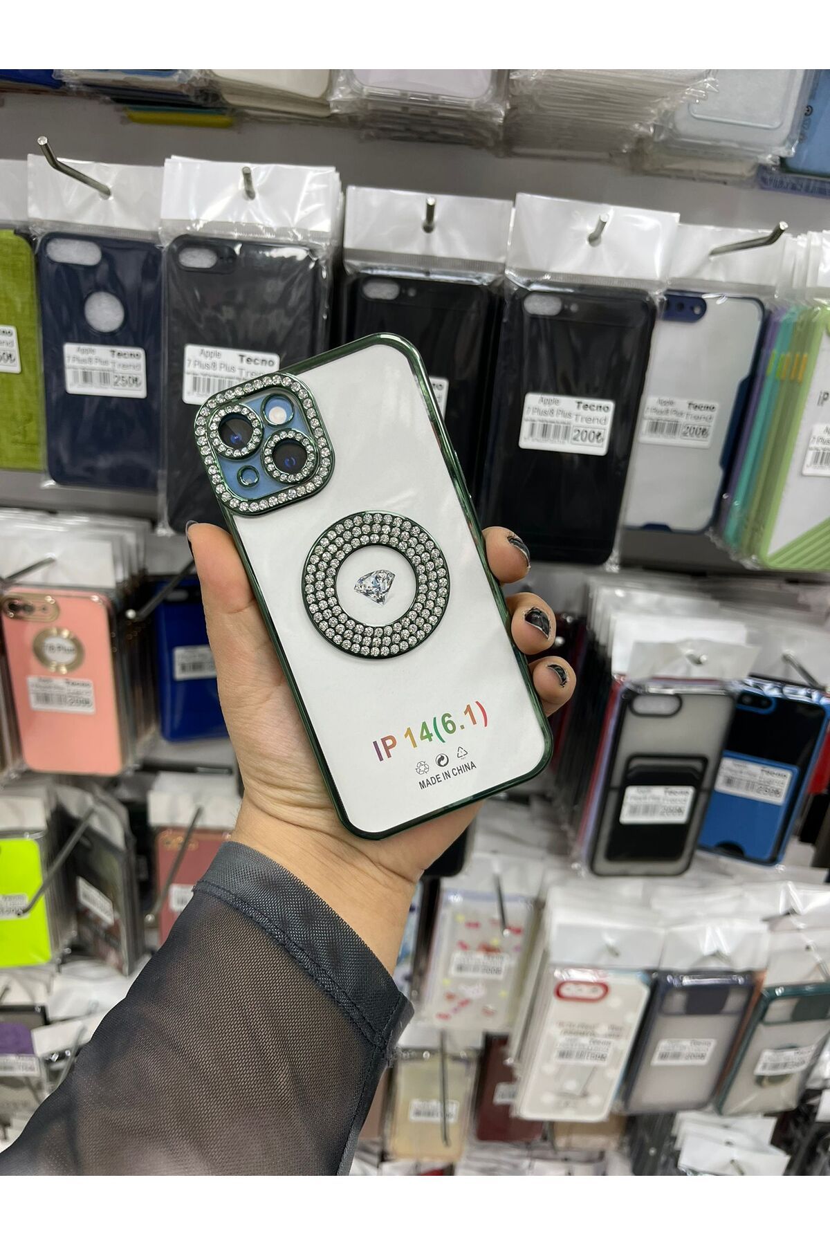 TECNOTREND Apple iPhone 14 Kılıf Kamera Korumalı Taş Süslemeli Arkası Şeffaf Asya Kapak