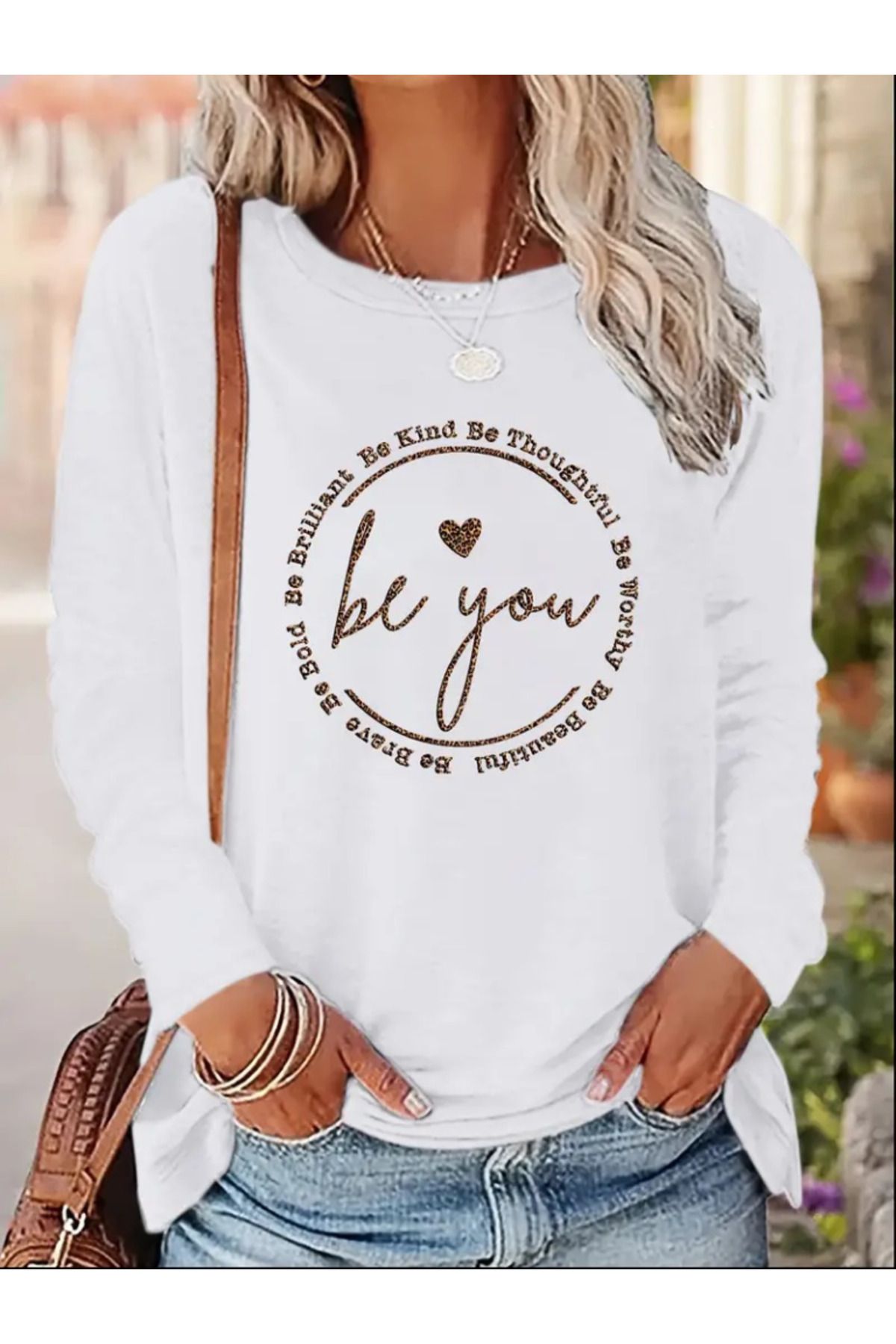 ARUZ MODA Kadın Uzun Kollu Bisiklet Yakabe Youdesenli Viskon Bluz