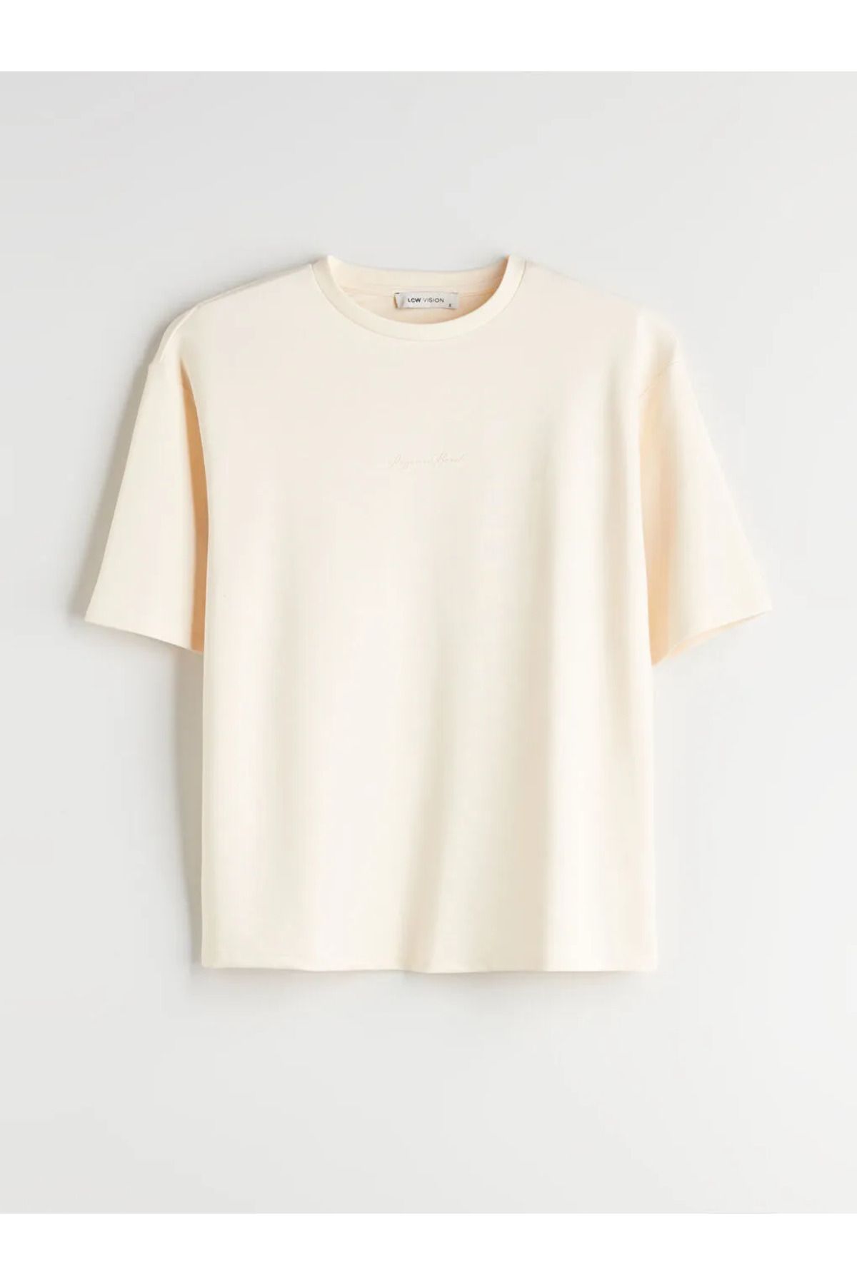 LC Waikiki LCW Vision Ekru Bisiklet Yaka Oversize Kadın Tişört
