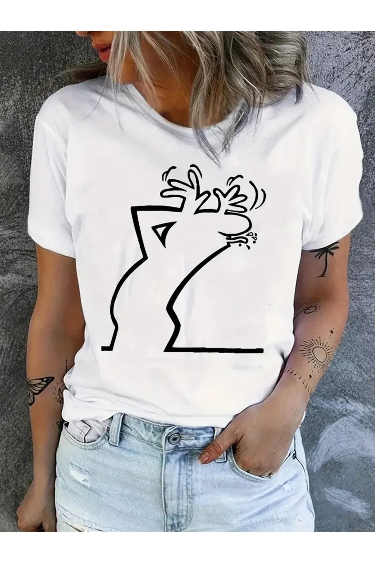 FeaR LeeS Ünisex Bay Meraklı Basklı T-Shirt Yeni Sezon Oversize Salaş