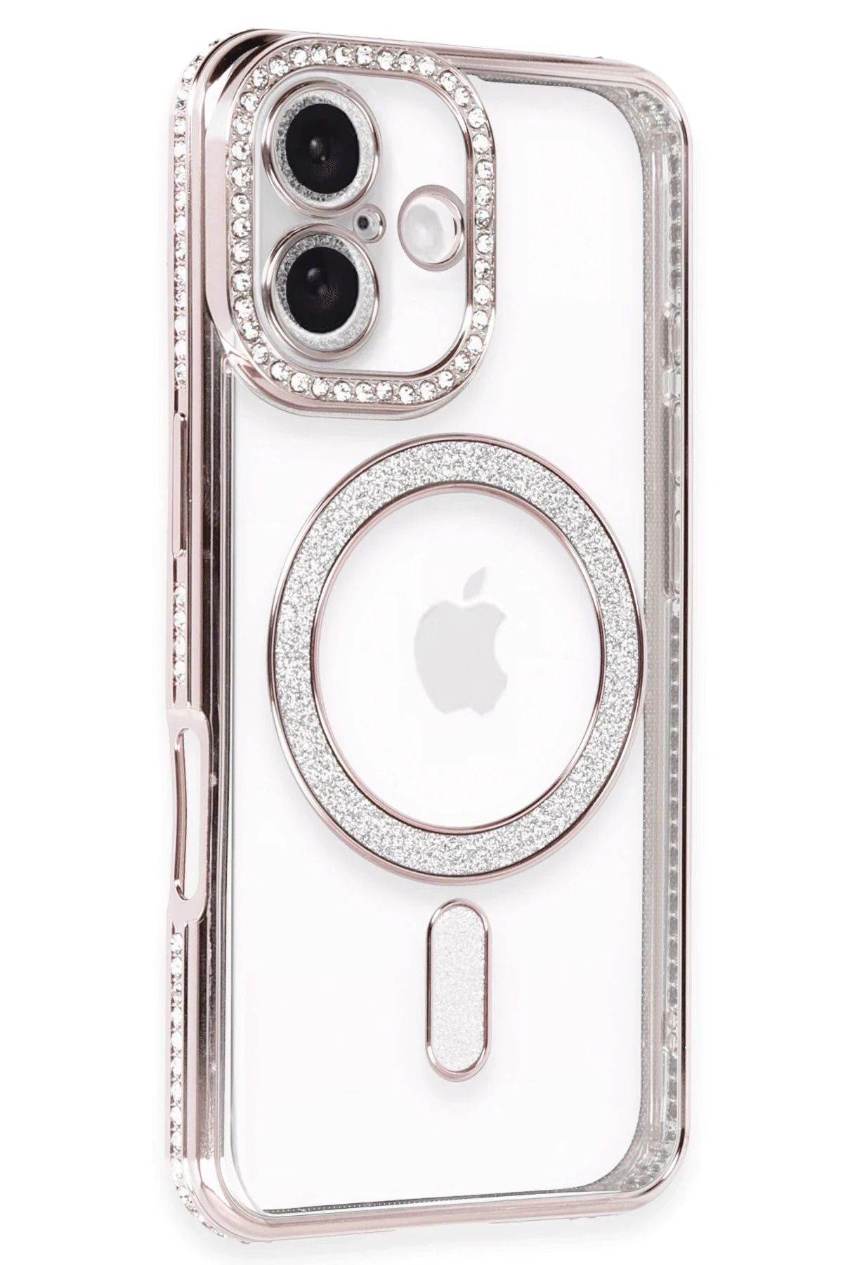 NewFace iPhone 16 Plus Kılıf Joke Simli Magneticsafe Kılıf - Pembe BSTMY