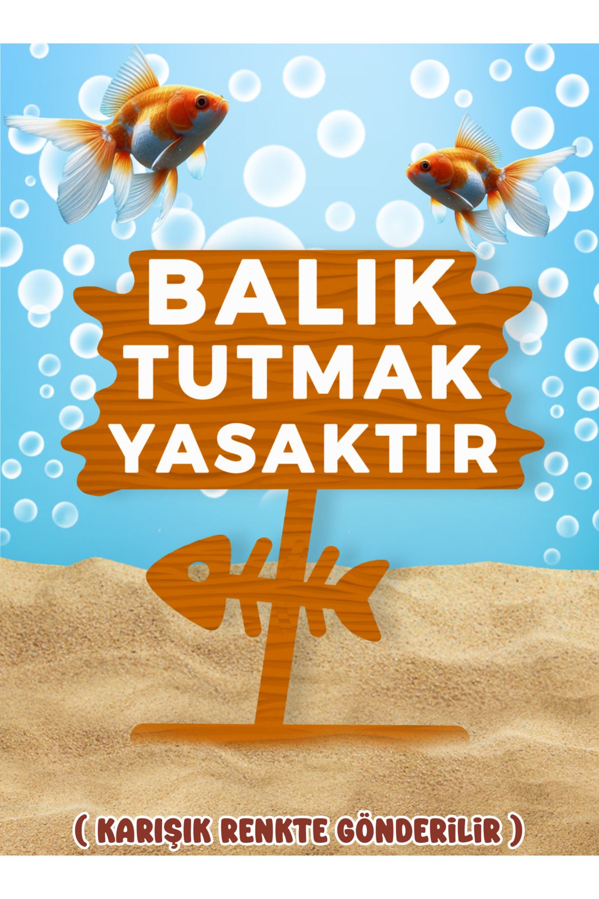 MDİZMİR Balık Tutmak Yasaktır Dekoru ( Kahverengi - Renk ) Fanus , Küçük Akvaryum ve Büyük Akvaryum Uygun