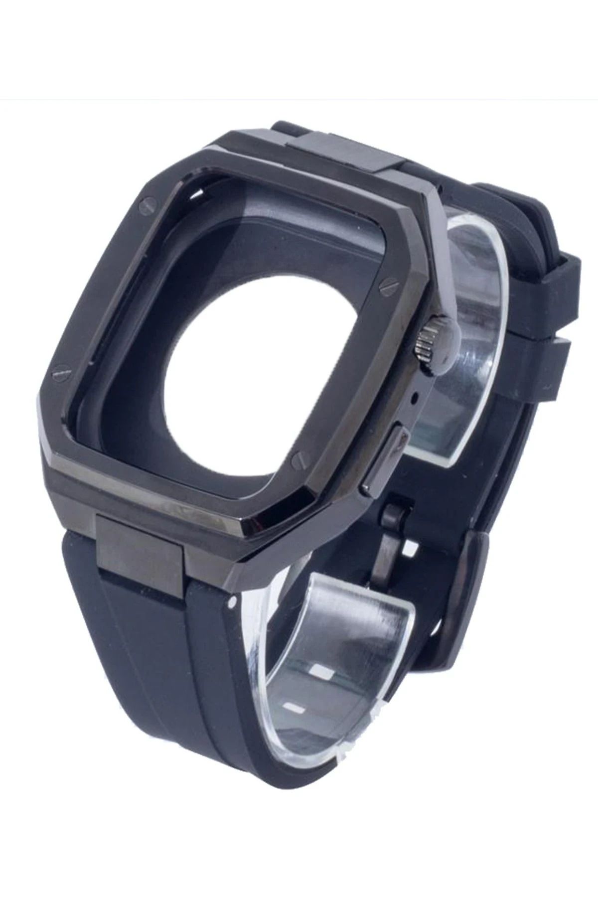 NewFace Apple Watch 45mm KR402 Metal Kasa Silikon Kordon - Siyah BSTMY