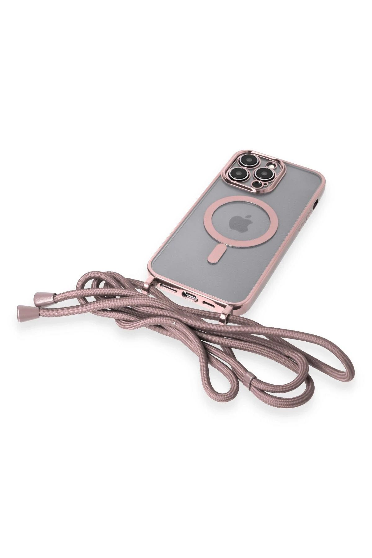 NewFace iPhone 12 Pro Max Uyumlu Kılıf Divo Lazer Askılı Magsafe Kapak - Pembe