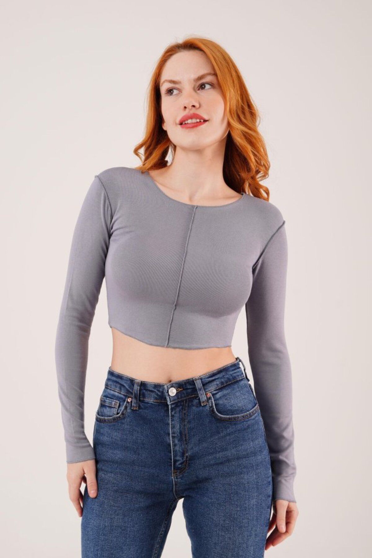 ARUZ MODA Ters Dikişli Basic Antrasit Body Bluz