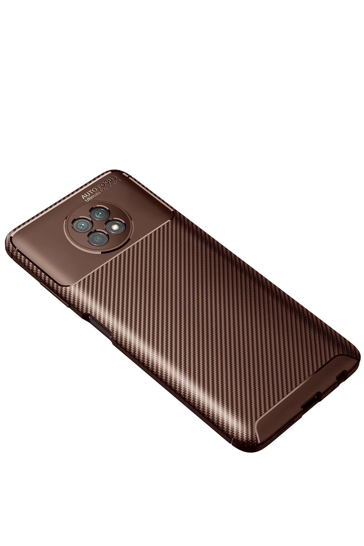 NewFace Xiaomi Redmi Note 9 5G Kılıf Auto Focus Karbon Kapak - Kahverengi FLKRY