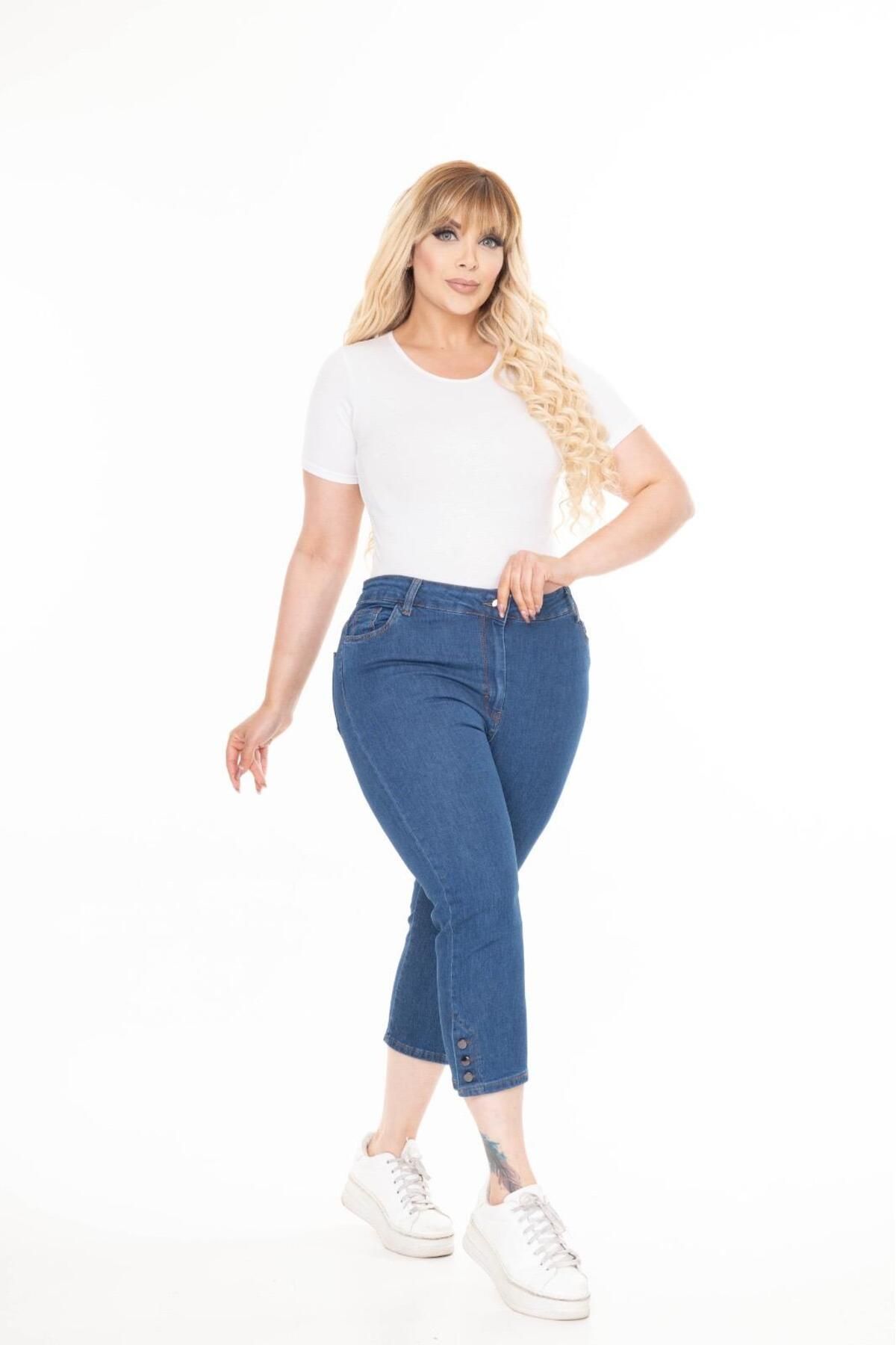 EYLÜLXXL KADIN BÜYÜK BEDEN PAÇA DÜĞMELİ KOT PANTOLON