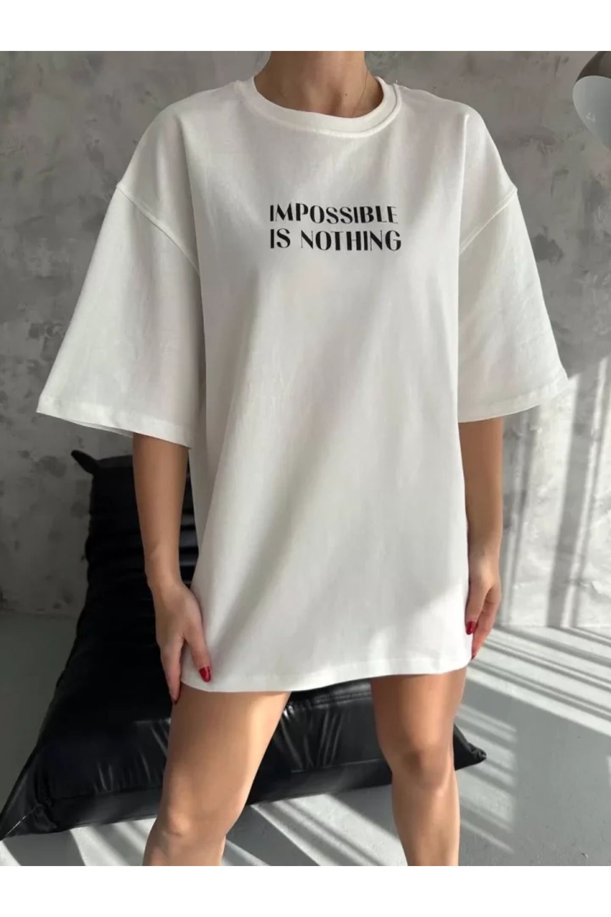 ARUZ MODA Unisex Bisiklet Yaka Baskılı Oversize T-Shirt - Beyaz
