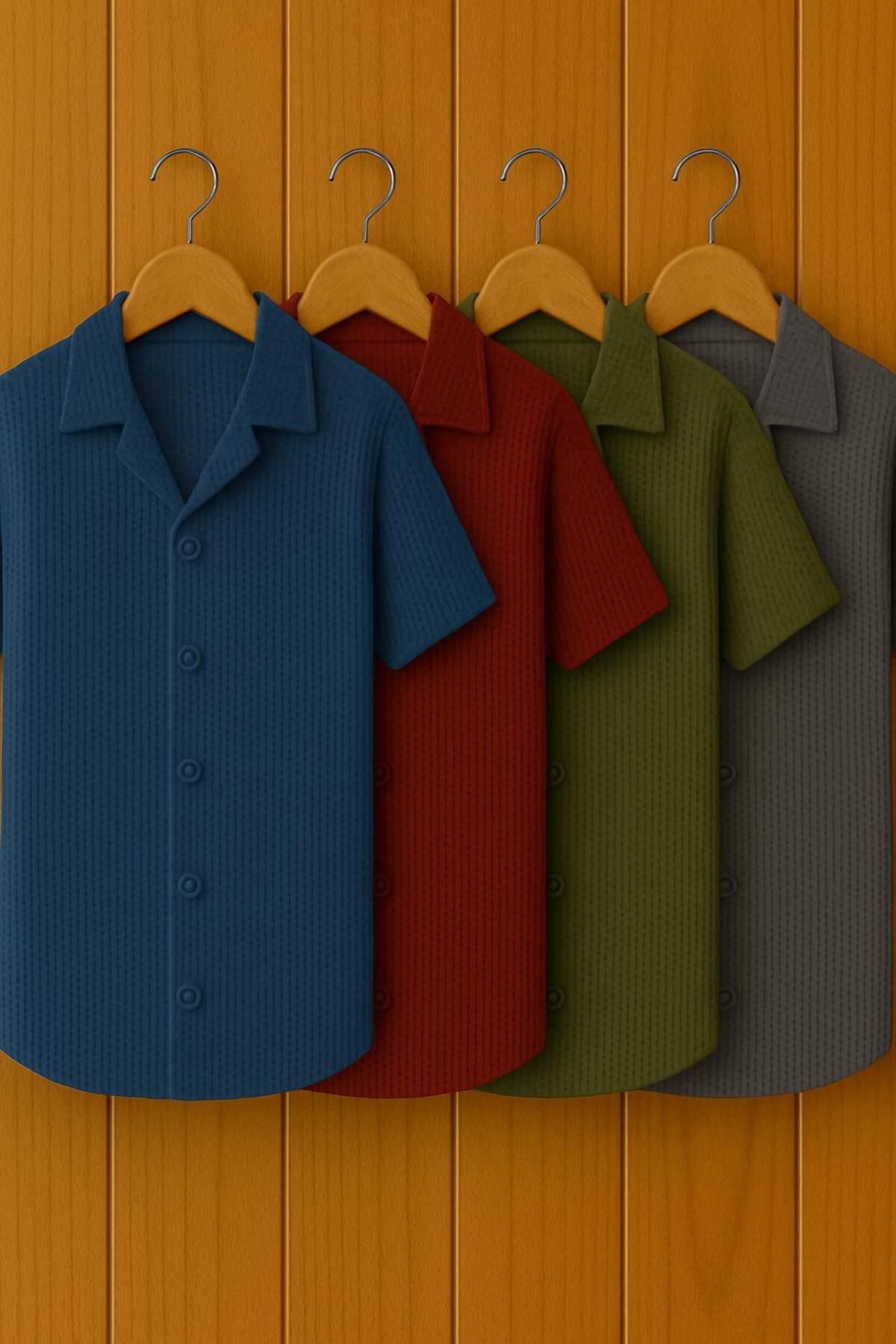 LC Waikiki 4'lü Avantaj paket Yeni Sezon Slim Fit Kısa Kollu Premium Erkek Dokulu Waflle Gömlek