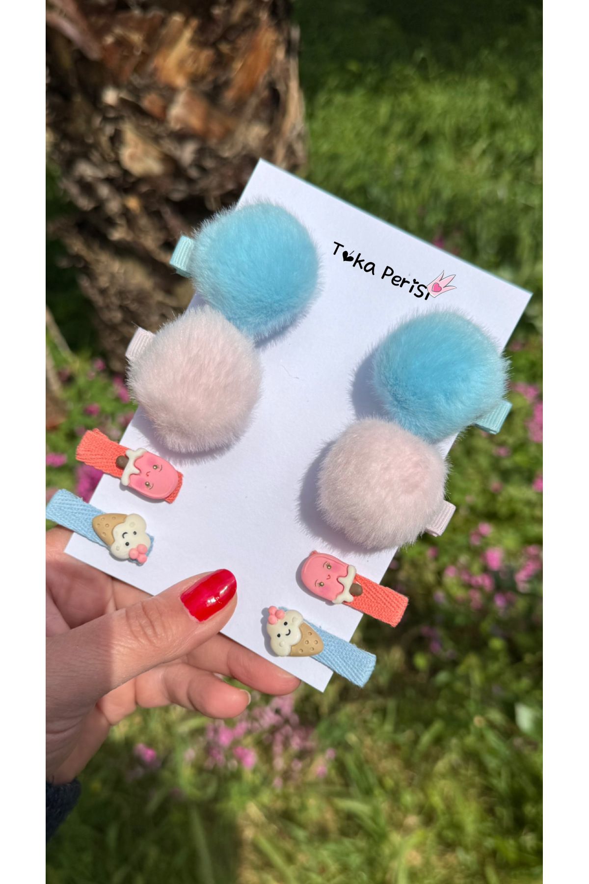Toka Perisi Çocuk Bebek ponpon Fügürlü 8’li toka seti