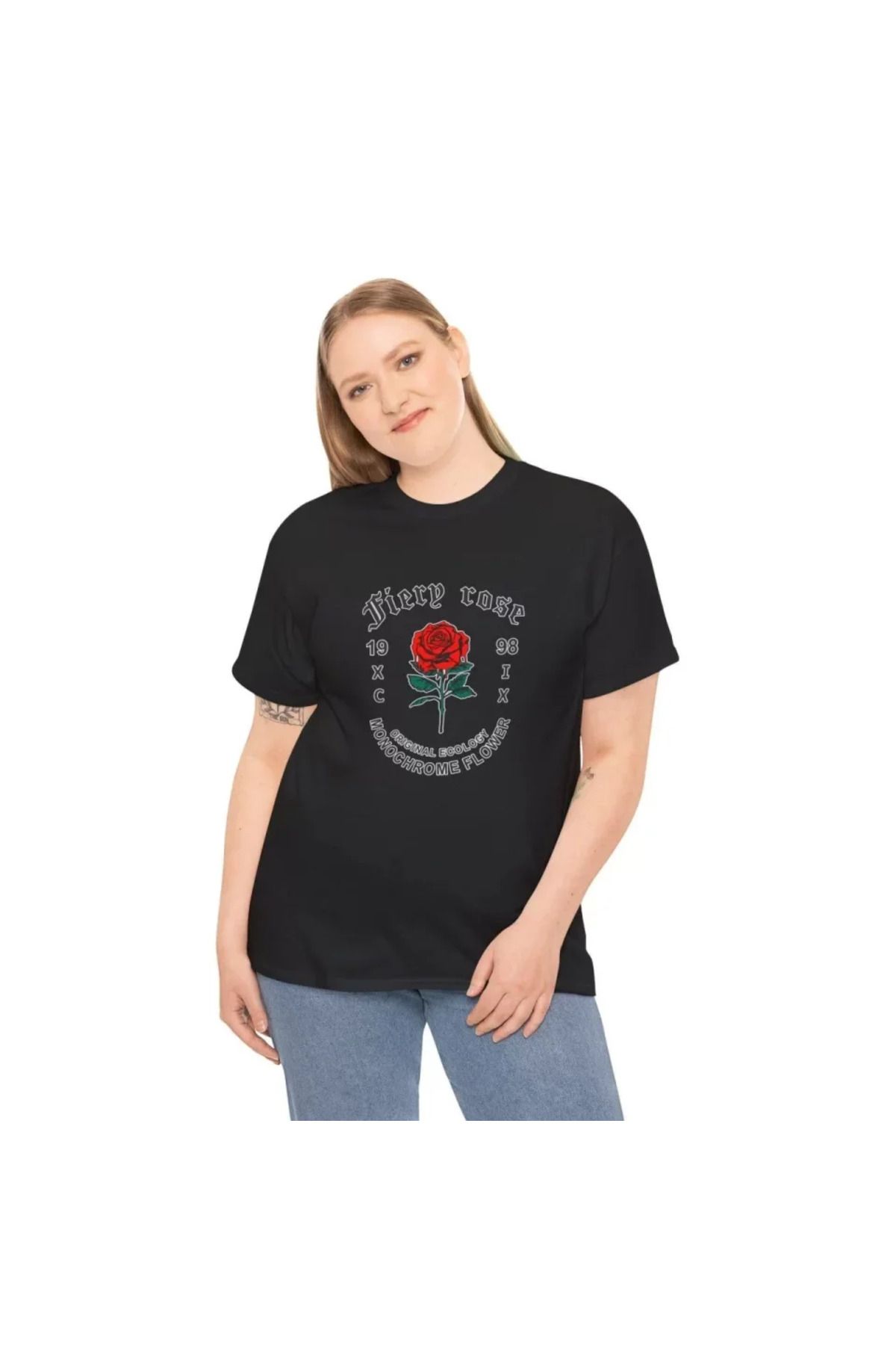 ARUZ MODA Unisex Bisiklet Yaka Baskılı T-Shirt - Siyah