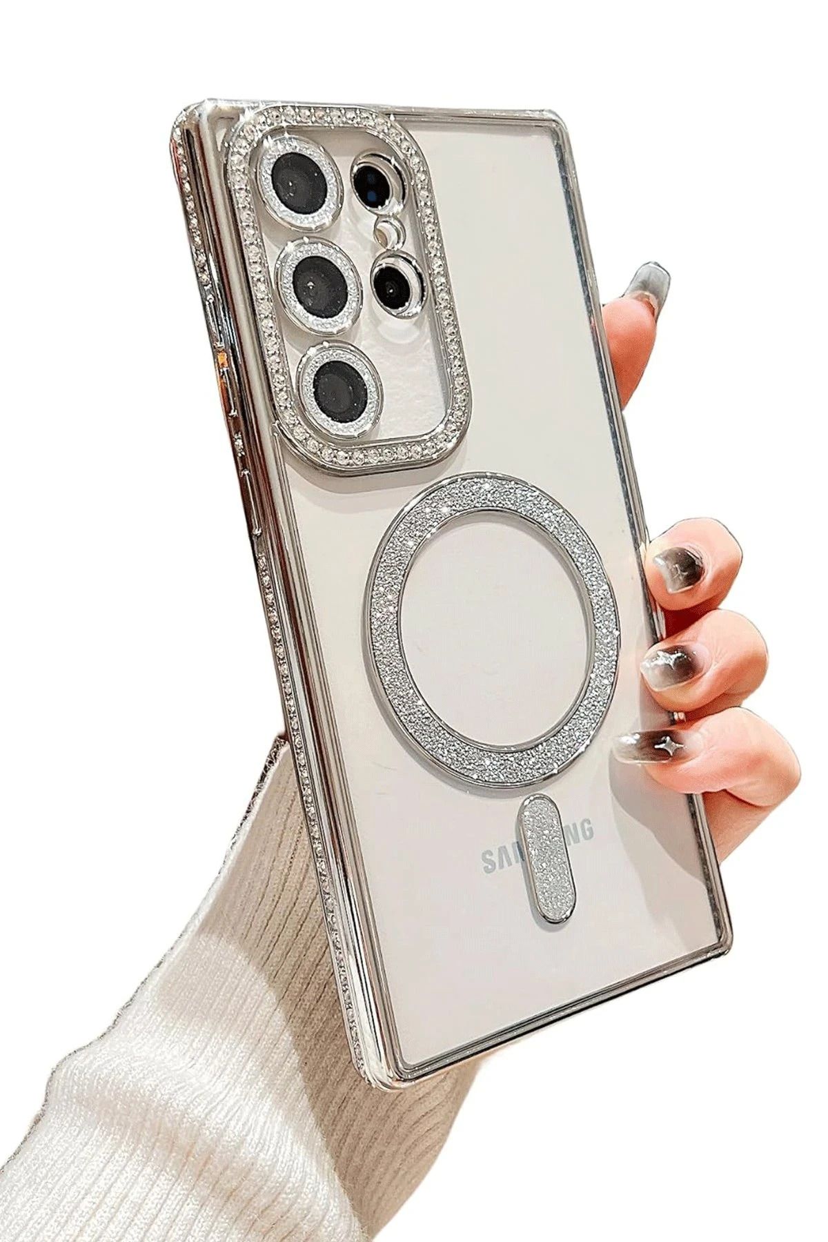 NewFace Samsung Galaxy S24 Ultra Kılıf Joke Simli Magneticsafe Kılıf - Derin Mor BSTMY