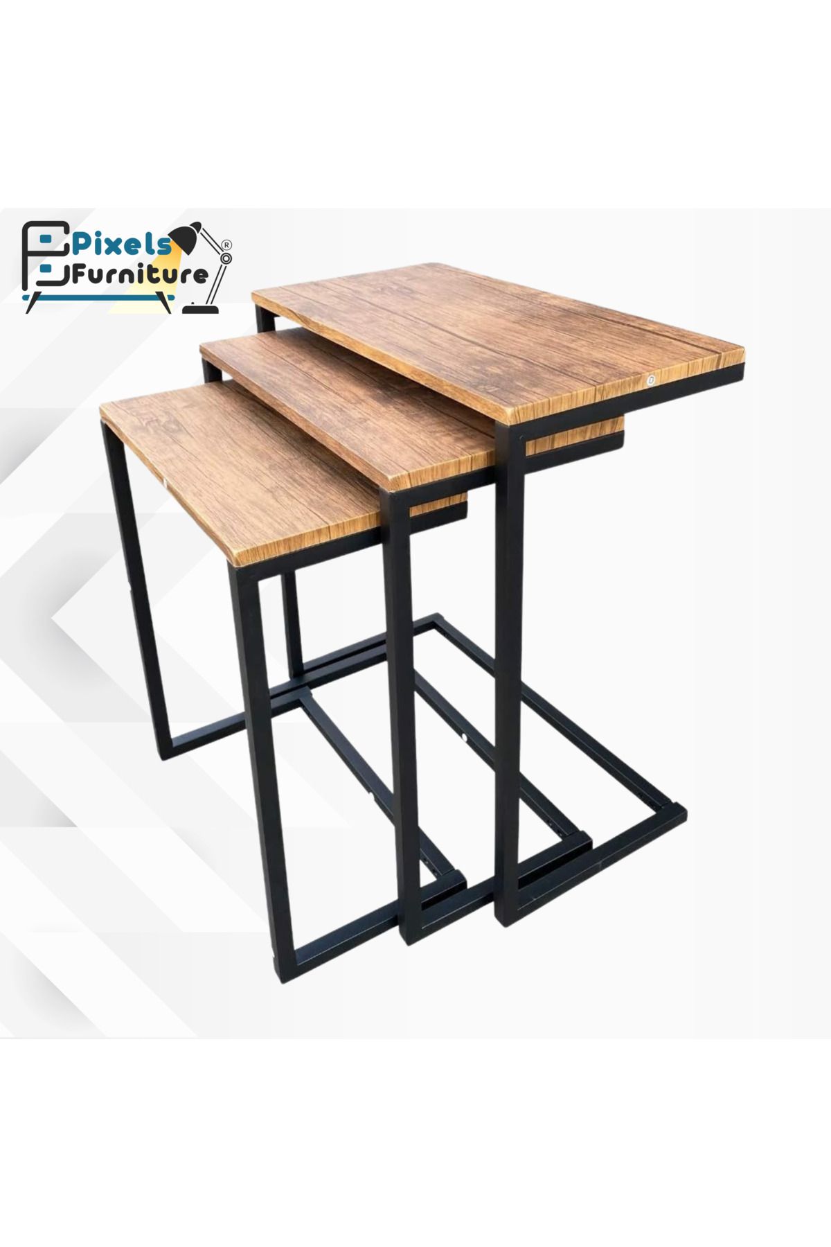 PixelsFurniture-طقم طاولات جانبية متداخلة بتصميم ريفي عصري مكون من 3 قطع من بكسل الأثاث 1