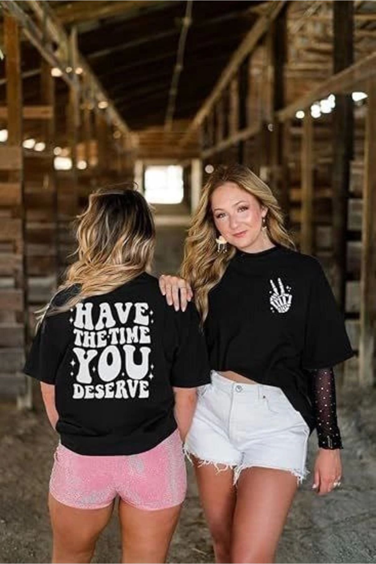 ARUZ MODA Bisiklet Yaka Kısa Kol Baskılı T-shirt - Siyah