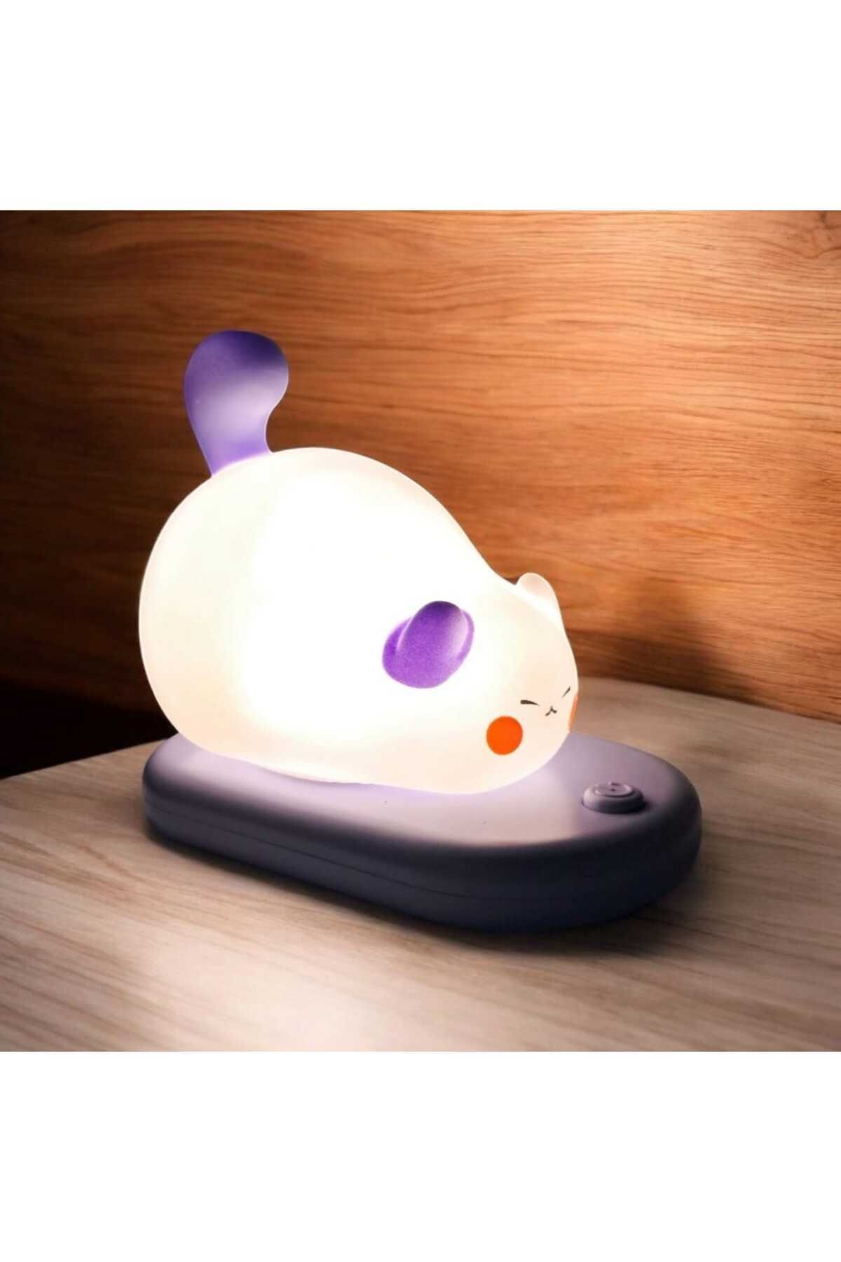 Menuzer Dokunmatik Sevimli Pati Kedi Modelli USB Şarjlı LED Karikatür Silikon Gece-Masa Lambası
