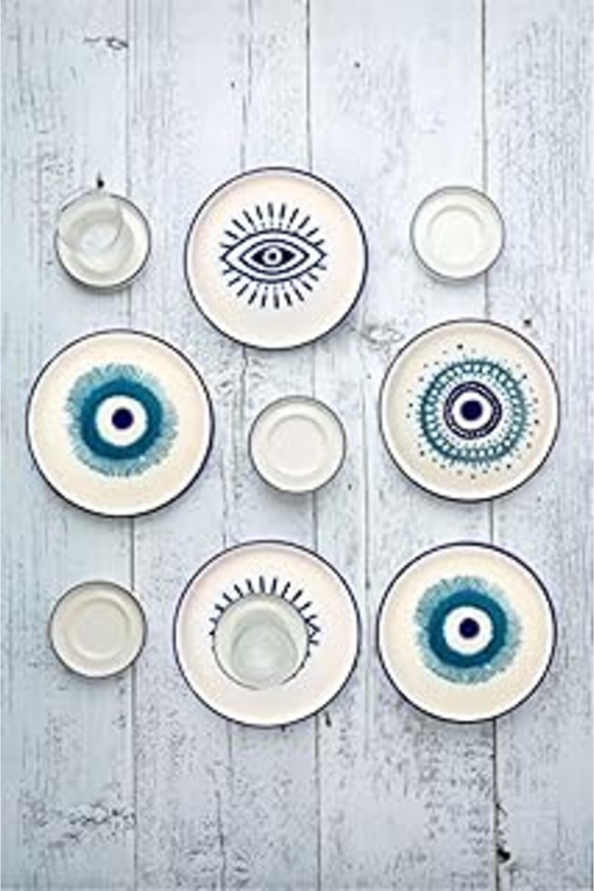 Mu Art Kevin Seramik Hand Made 18 Parça 6 Kişilik Nazar Boncuklu Kahvaltı Ve Çay Seti