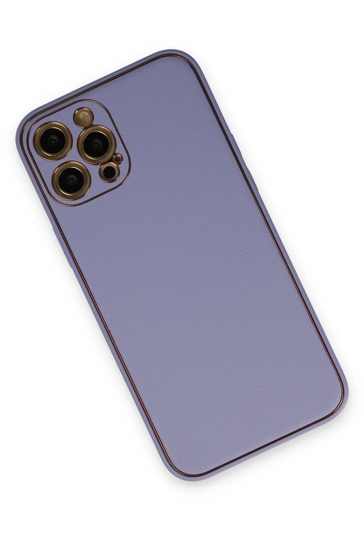 NewFace iPhone 12 Pro Max Kılıf Coco Deri Silikon Kapak - Açık Lila BSTMY