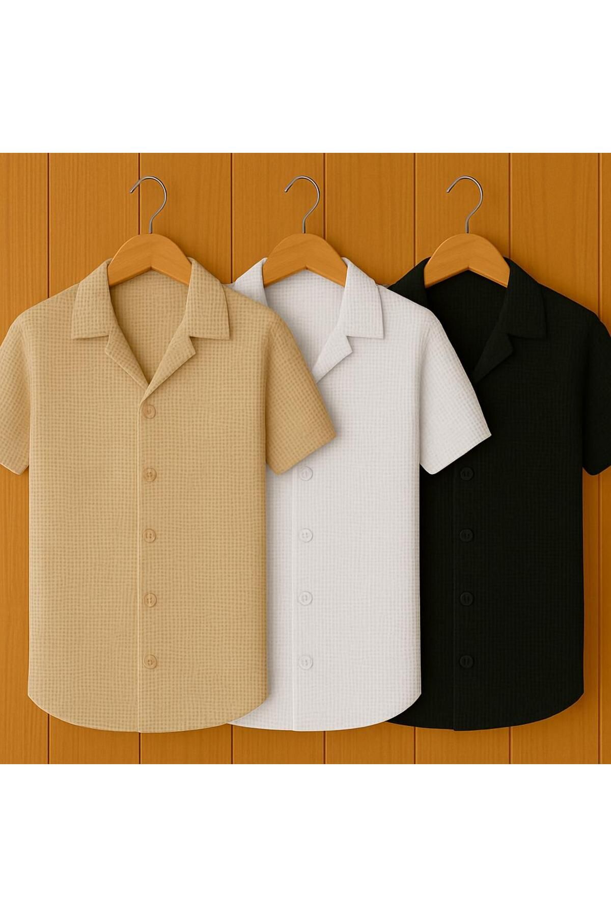 LC Waikiki 3'lü Avantaj paket Yeni Sezon Slim Fit Kısa Kollu Premium Erkek Dokulu Waflle Gömlek