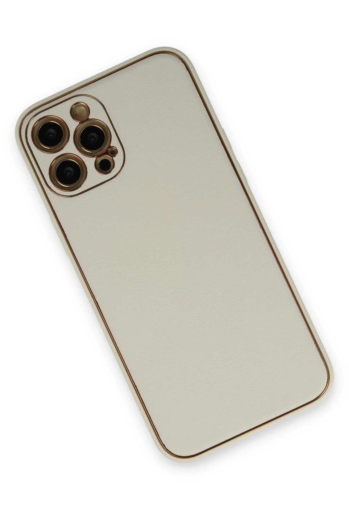 NewFace iPhone 12 Pro Max Kılıf Coco Deri Silikon Kapak - Beyaz BSTMY