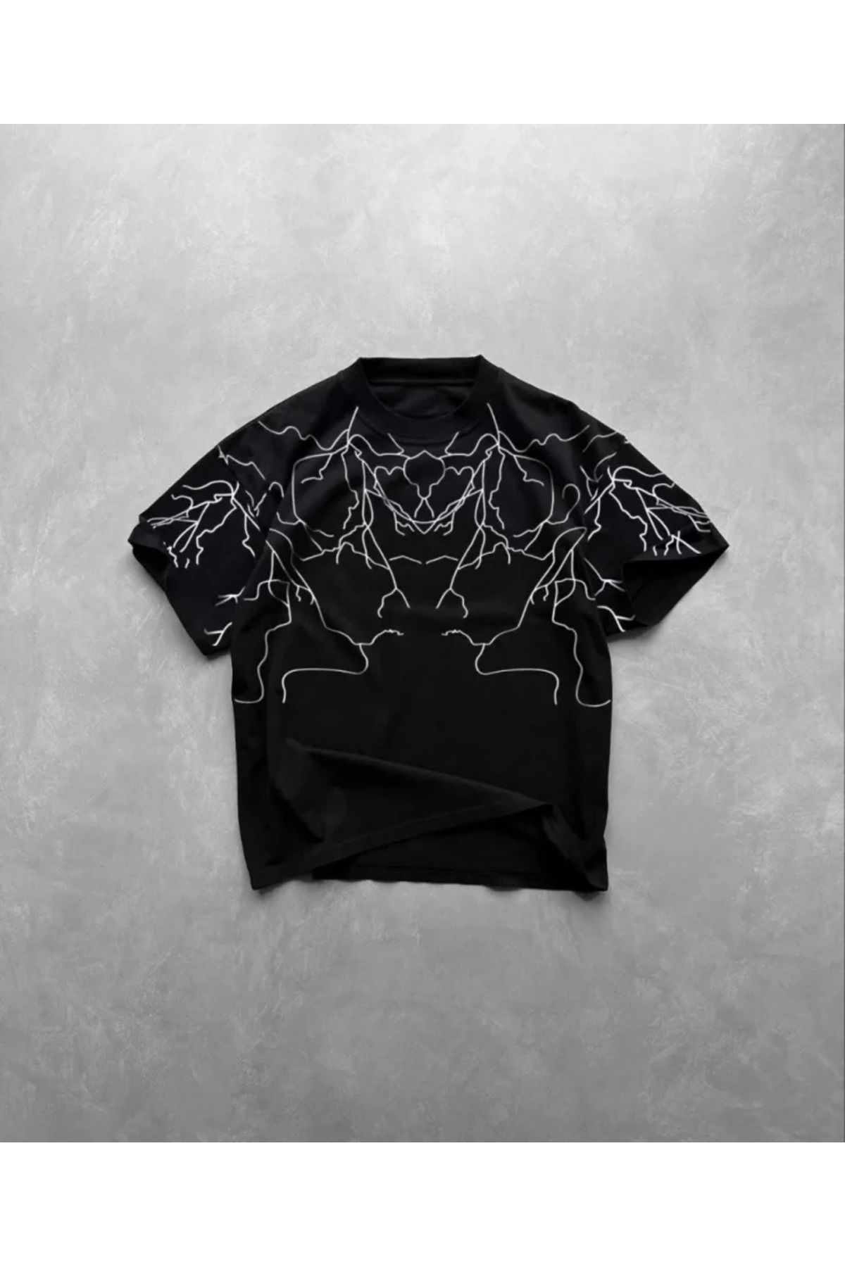 ARUZ MODA Unisex Bisiklet Yaka Baskılı Oversize T-Shirt - Siyah