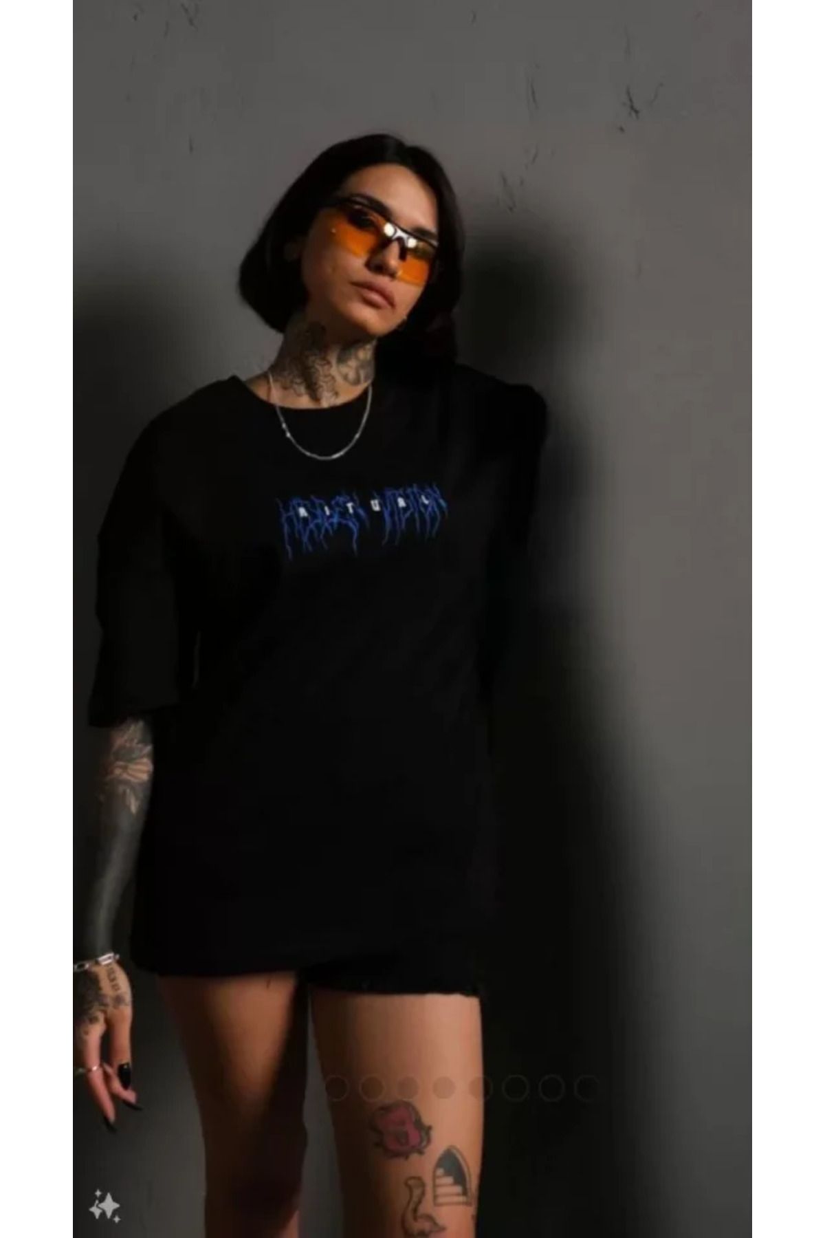 ARUZ MODA Unisex Bisiklet Yaka Baskılı Oversize T-Shirt - Siyah