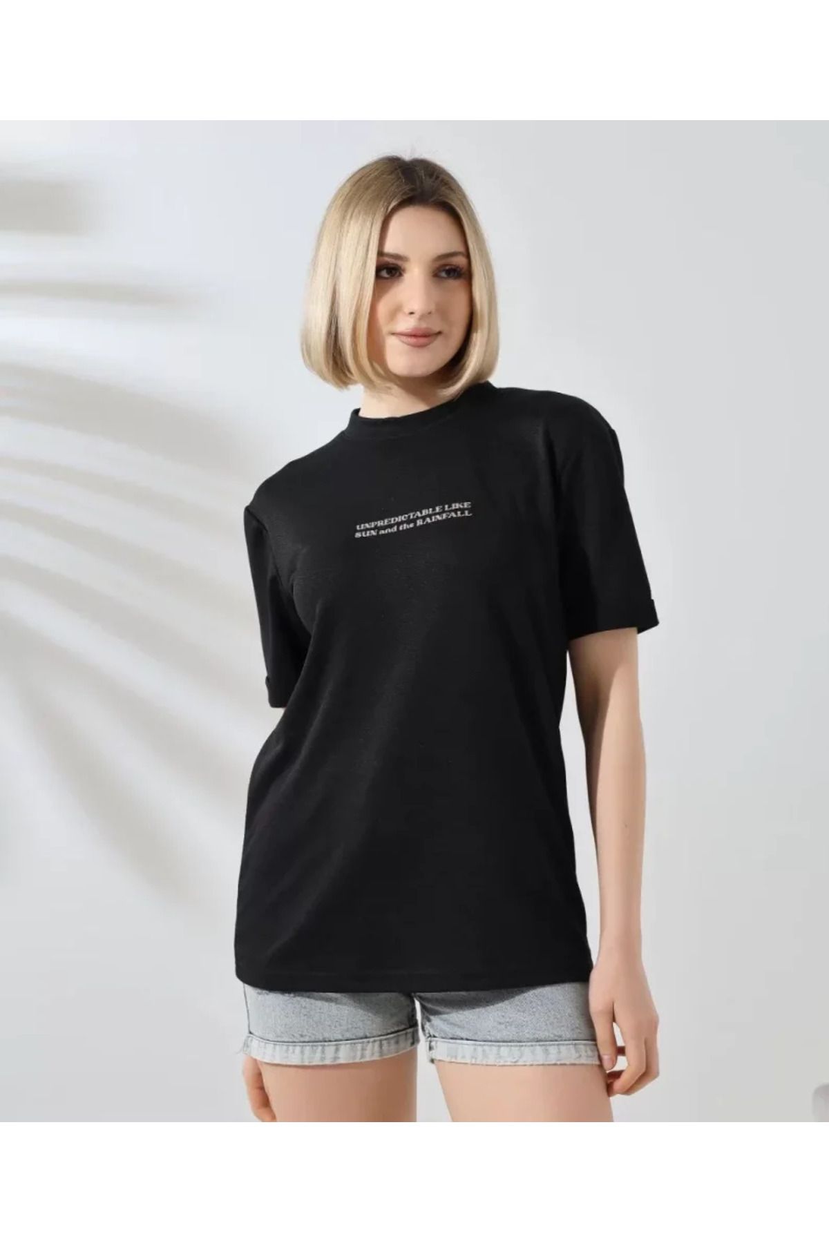 ARUZ MODA Unisex Bisiklet Yaka Baskılı Slim Fit T-Shirt - Siyah