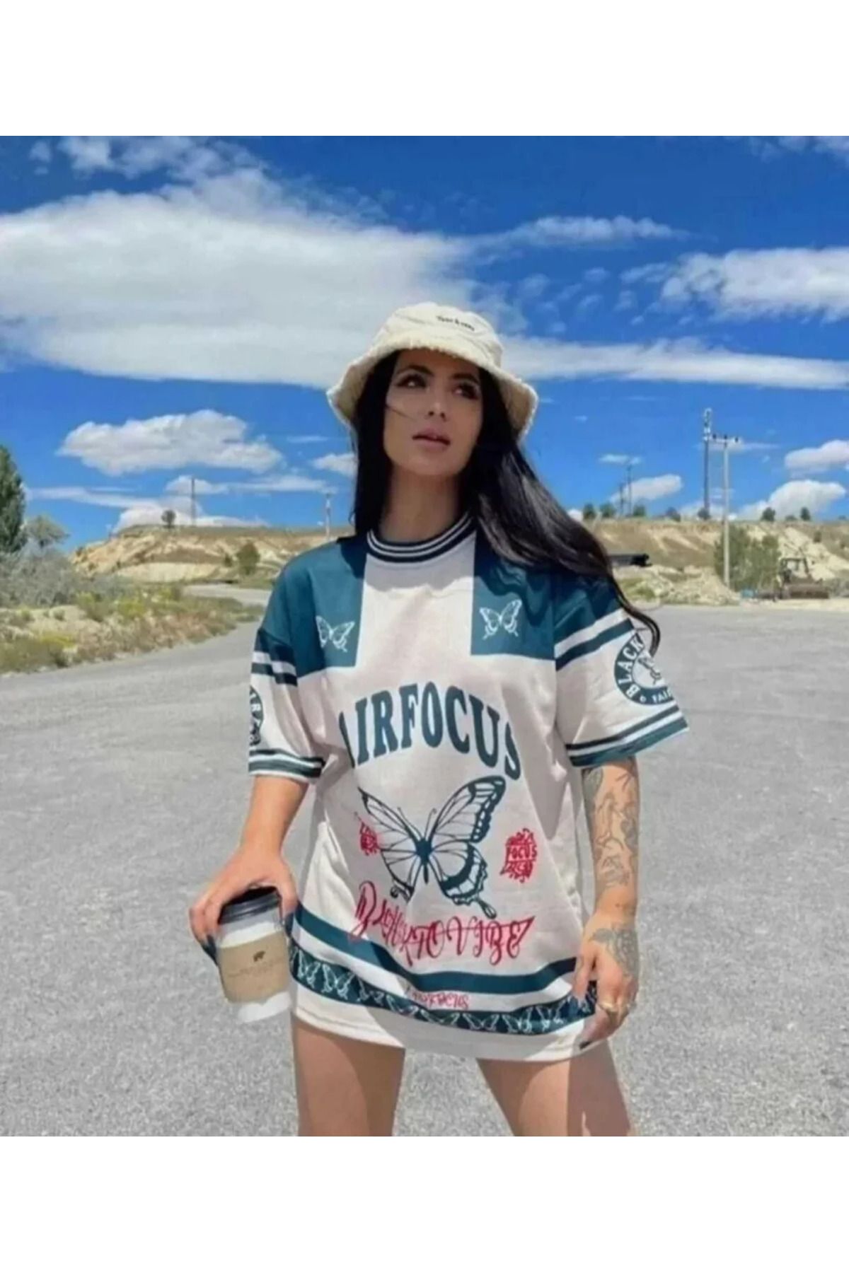 ARUZ MODA Dijital Baskılı Tshirt - Mavi