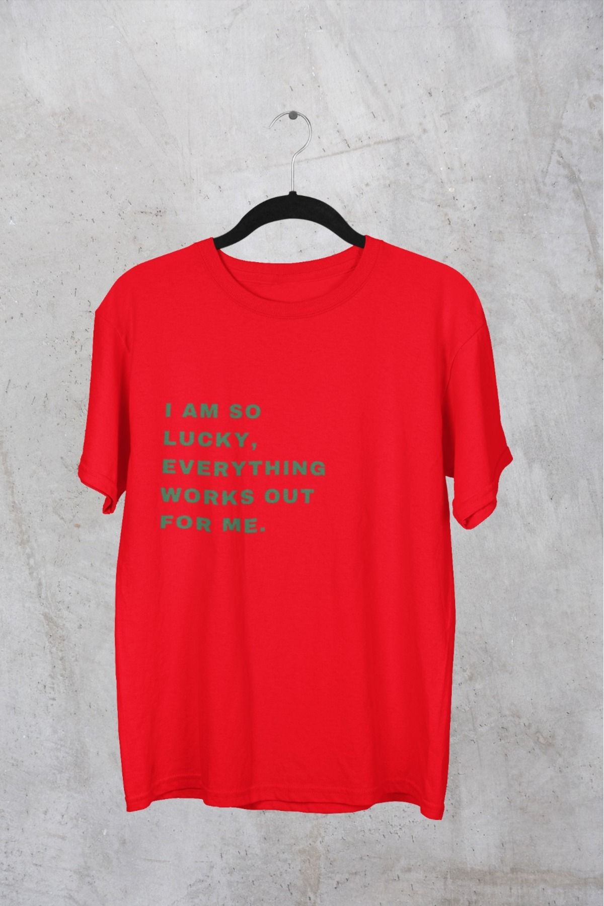 Butik ERKEK/KADIN -I AM SO LUCK- TRANSFER BASKILI YUVARLAK YAKA KISA KOL TİŞÖRT