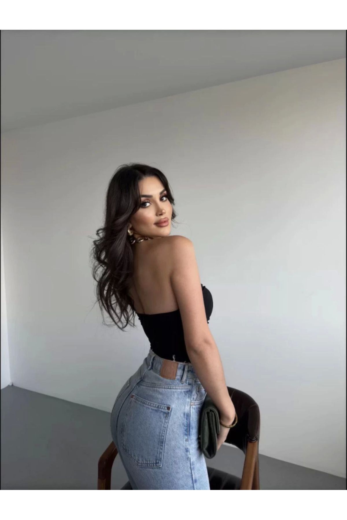 ARUZ MODA Sandy Asimetrik Büzgülü Straplez Bluz - Siyah