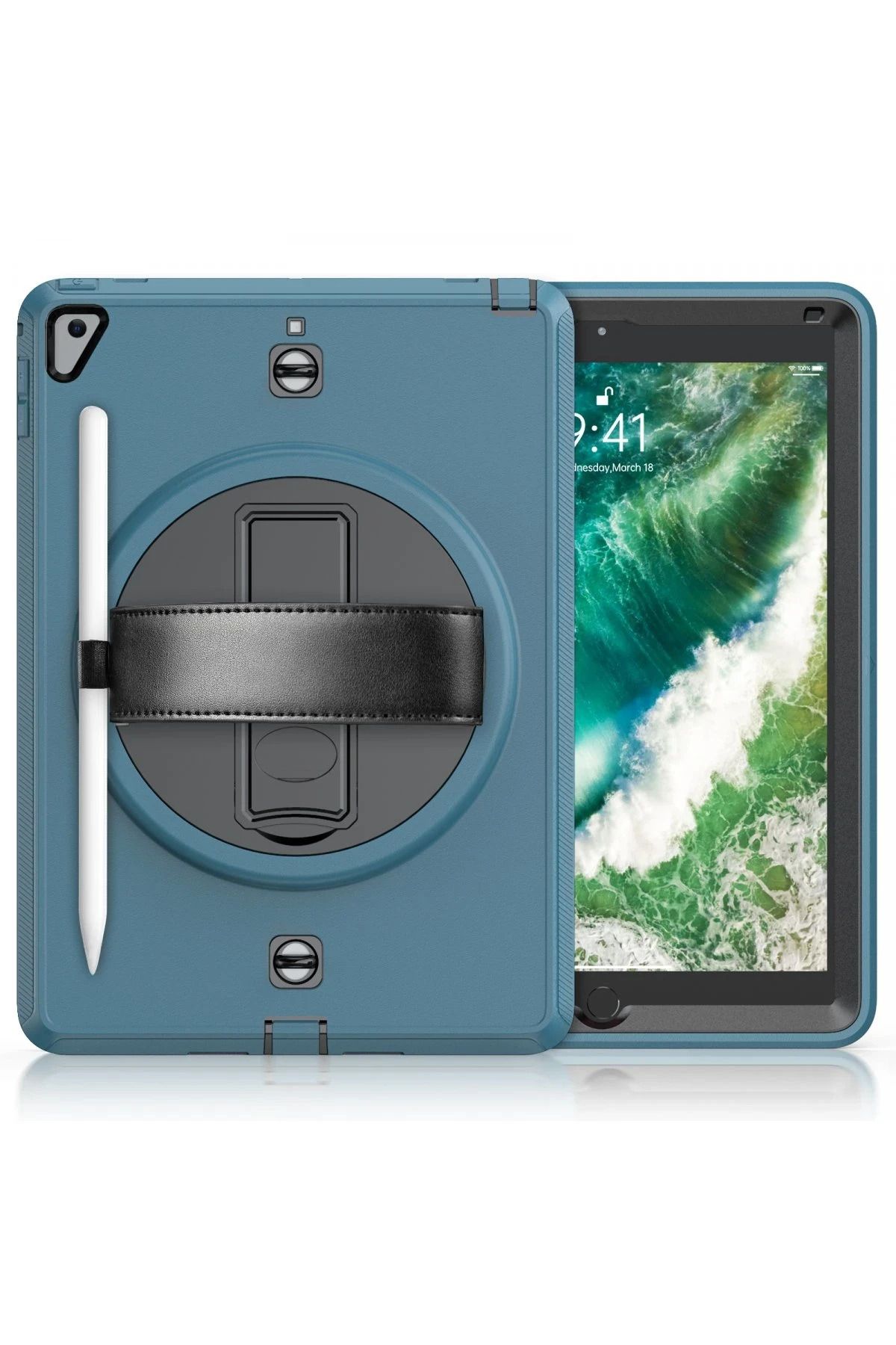 NewFace iPad 5 Air 9.7 Kılıf Strap-C Otterbox Tablet Kapak - Mavi BSTMY