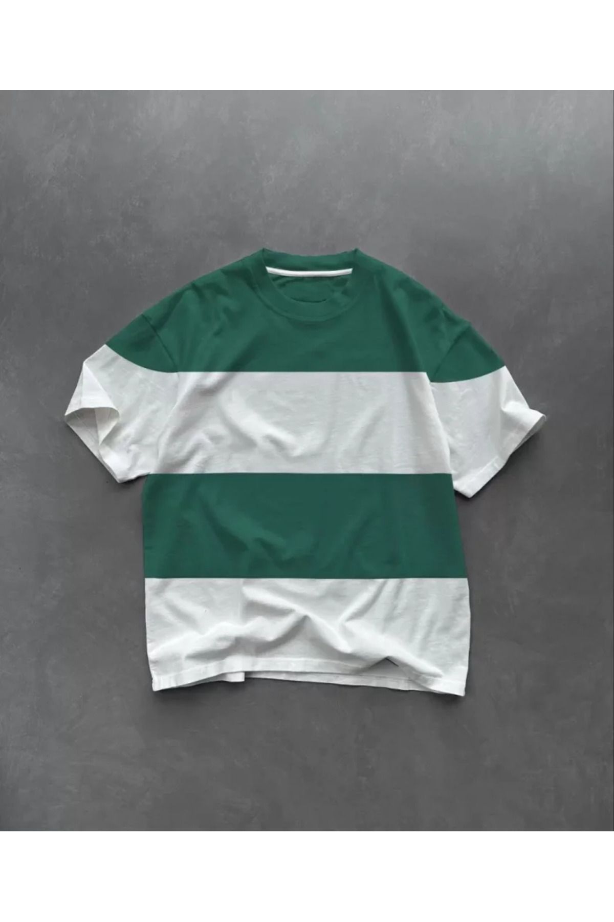 ARUZ MODA Unisex Bisiklet Yaka Parçalı T-Shirt - Yeşil