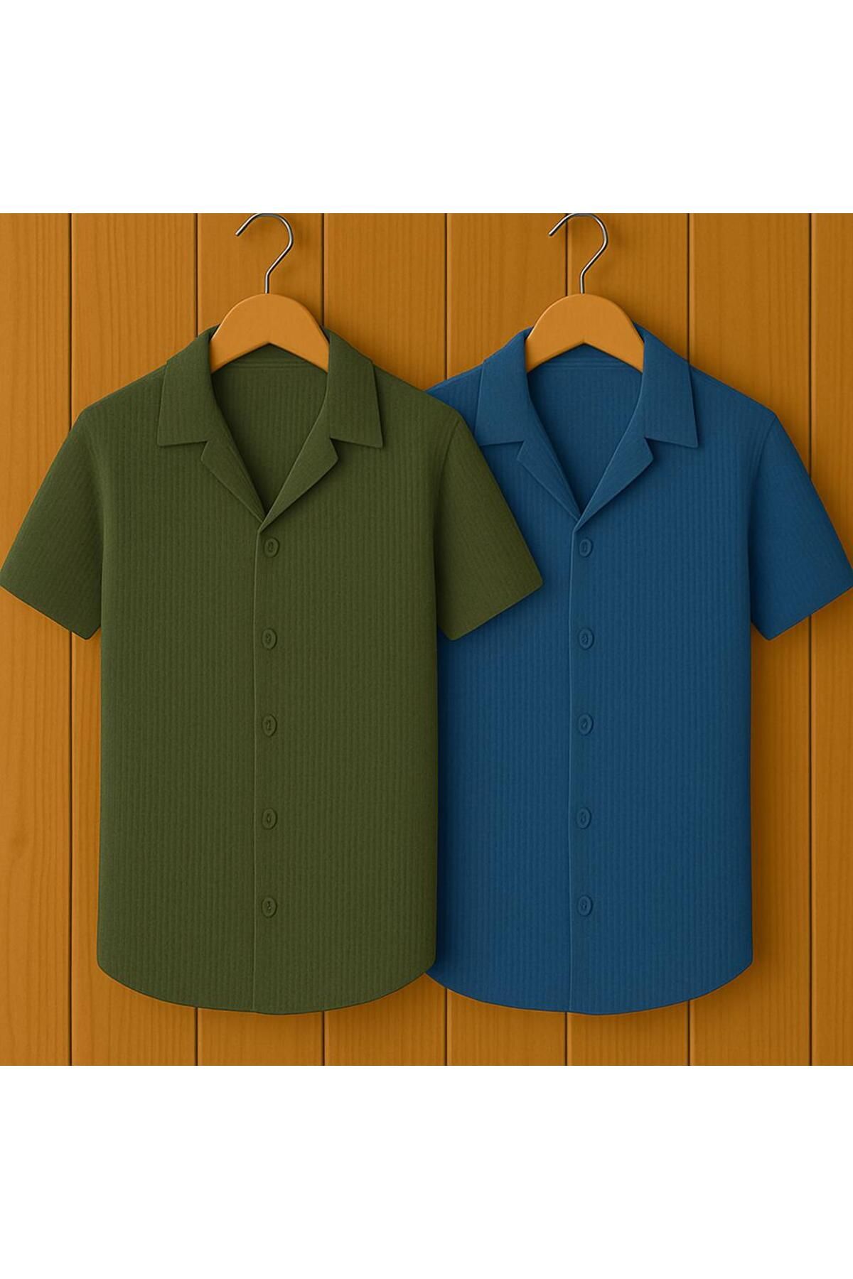 LC Waikiki 2 'li Avantaj paket Yeni Sezon Slim Fit Kısa Kollu Premium Erkek Dokulu Waflle Gömlek