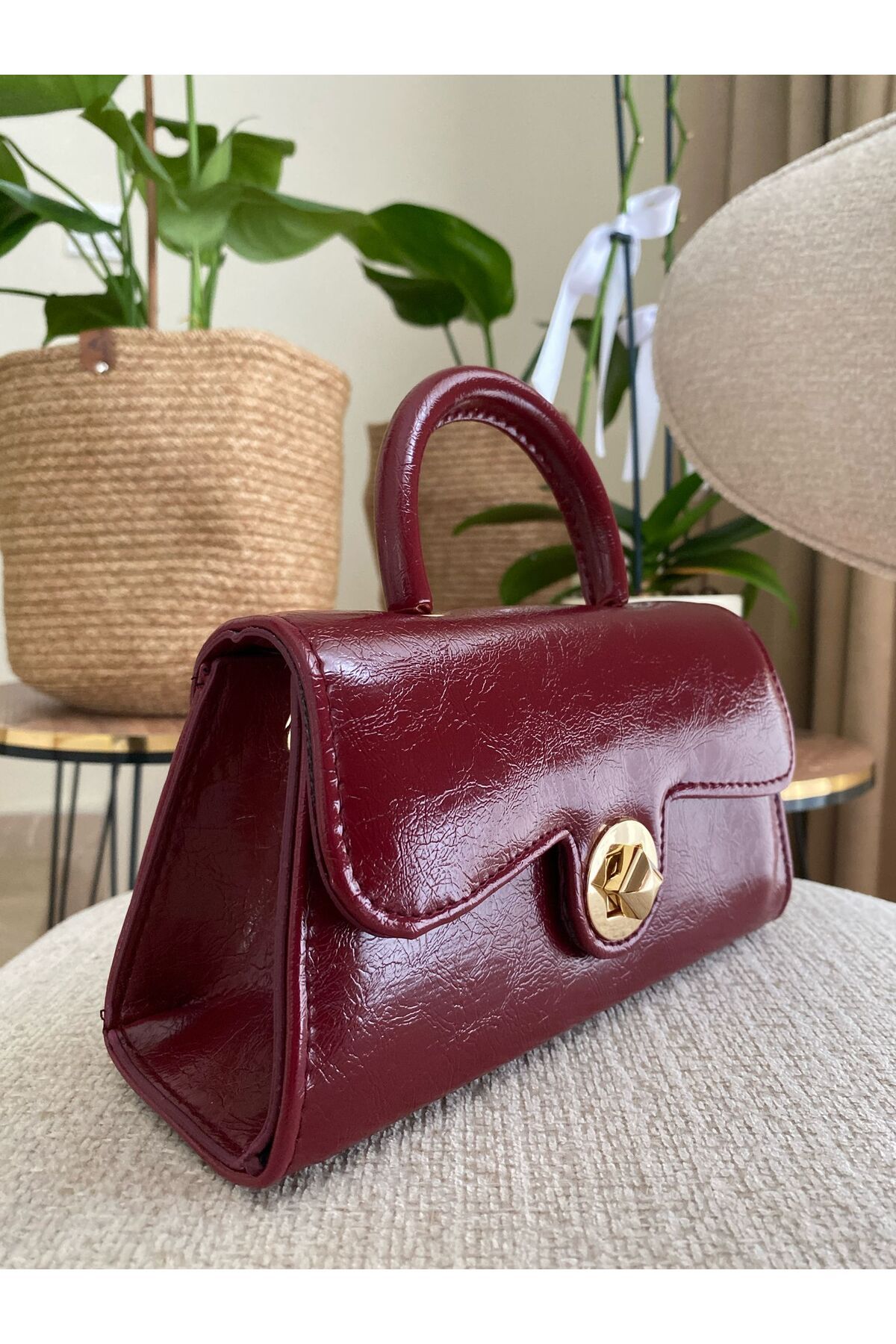 Z&M COLLECTION BAG SHOPPİNG Parlak Rugan Kadın El ve Omuz Çantası Yıldız Detaylı