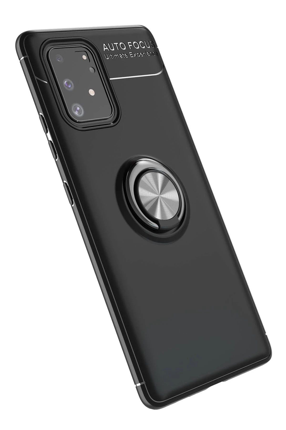 NewFace Samsung Galaxy A91 / S10 Lite Kılıf Range Yüzüklü Silikon - Siyah-Gold BSTMY