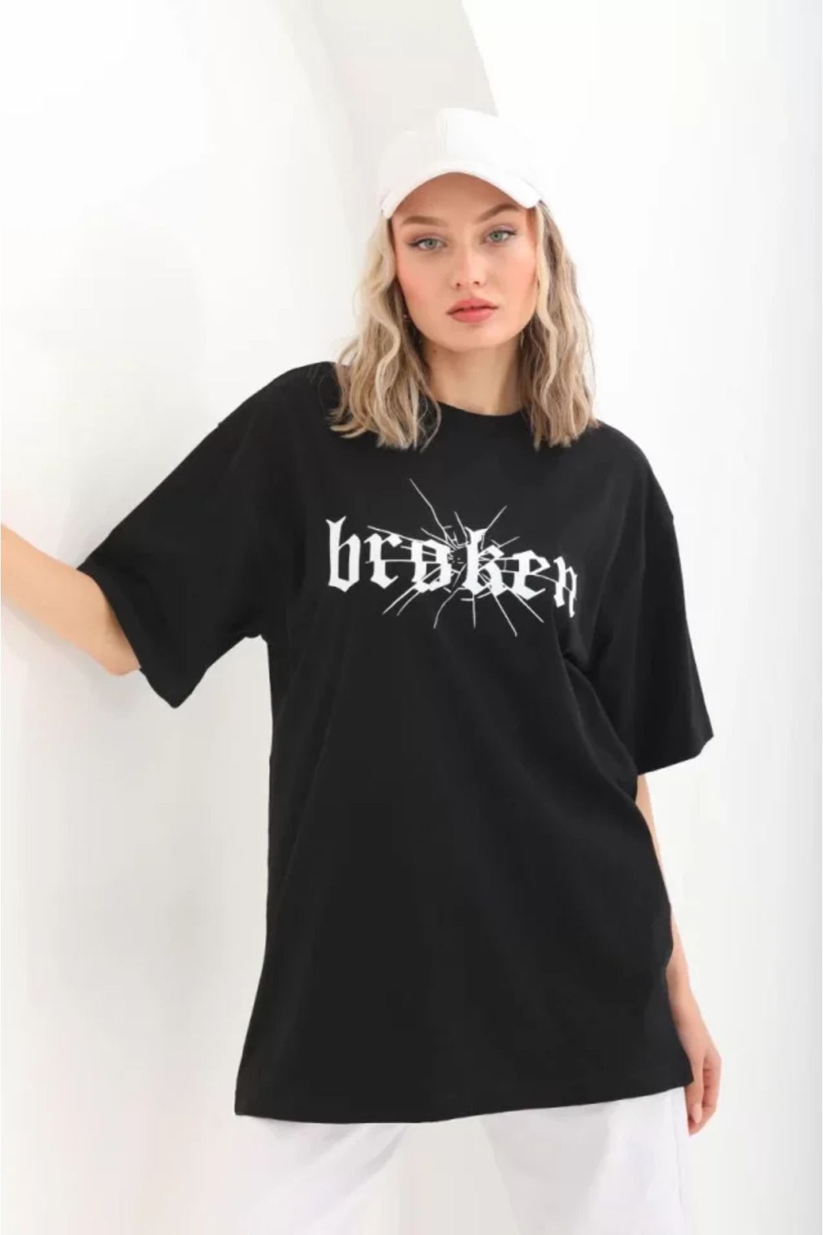 ARUZ MODA Unisex Baskılı Oversize T-Shirt - Siyah