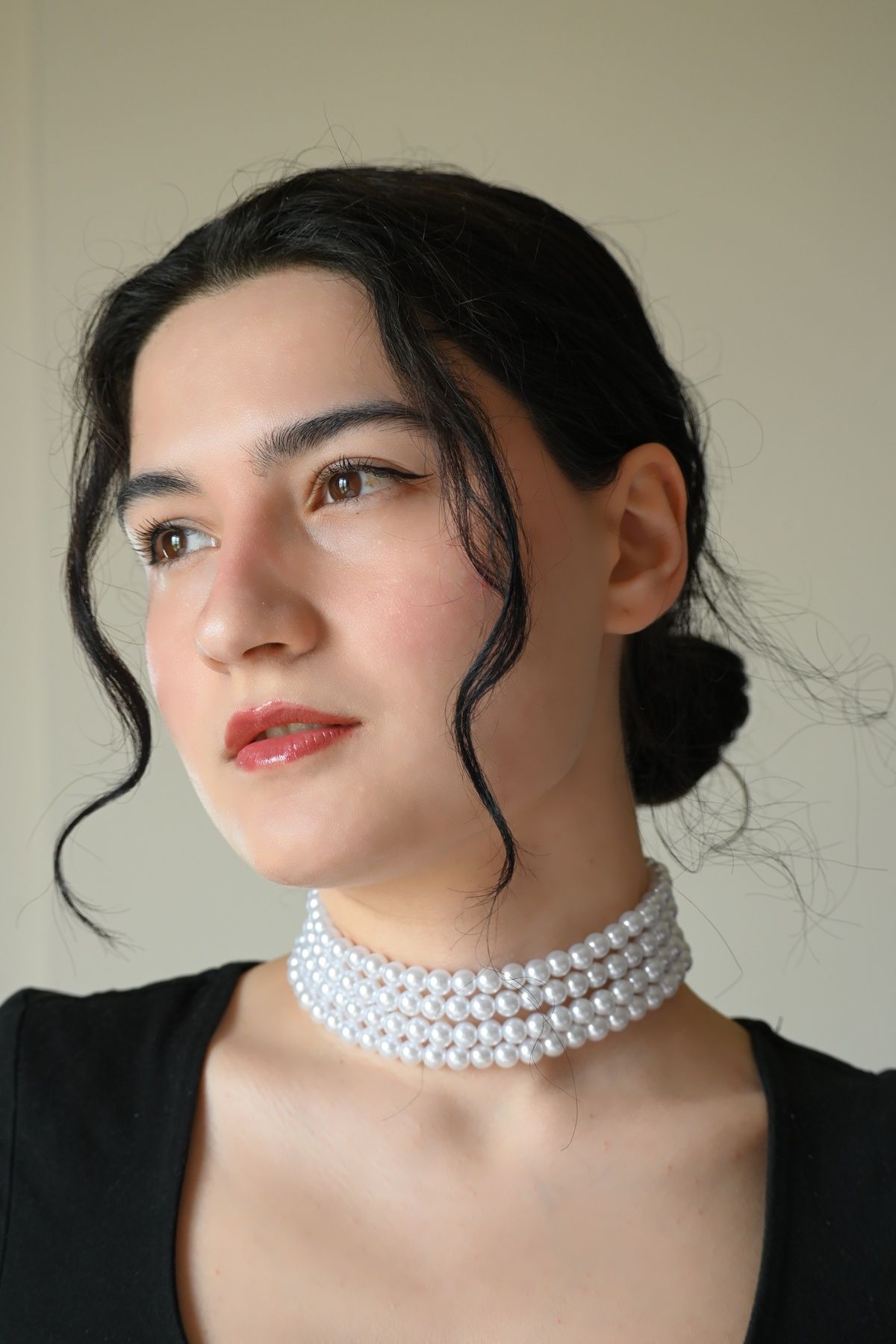 SHİNELİZE 4 katmanlı choker kolye, katmanlı inci kolye, tasarım inci kolye