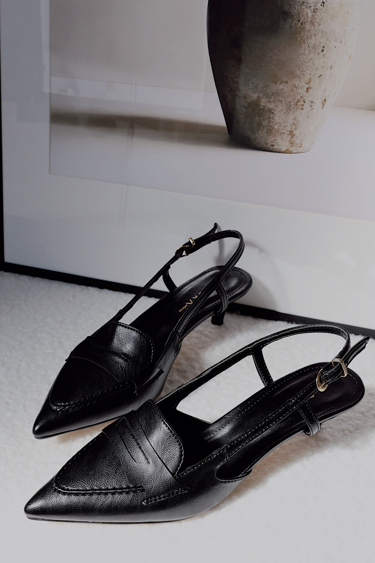 POLKA STORE  Mask Sivri Burunlu Saraçlı Kısa Kitten Topuklu Maskülen Rahat Şık Kadın Ayakkabı - Görsel 4