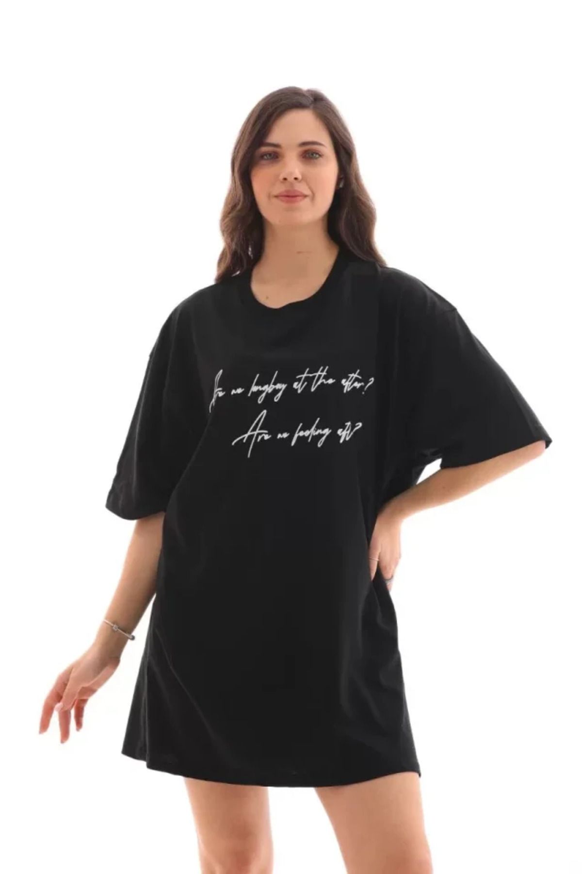 ARUZ MODA Unisex Bisiklet Yaka Baskılı Oversize T-Shirt - Siyah