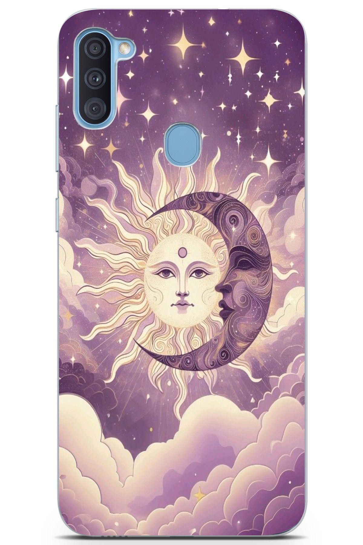 moonset Samsung Galaxy A11 / M11 Uyumlu Ay ve Güneş Tasarımlı Baskılı Şeffaf Telefon Kılıfı
