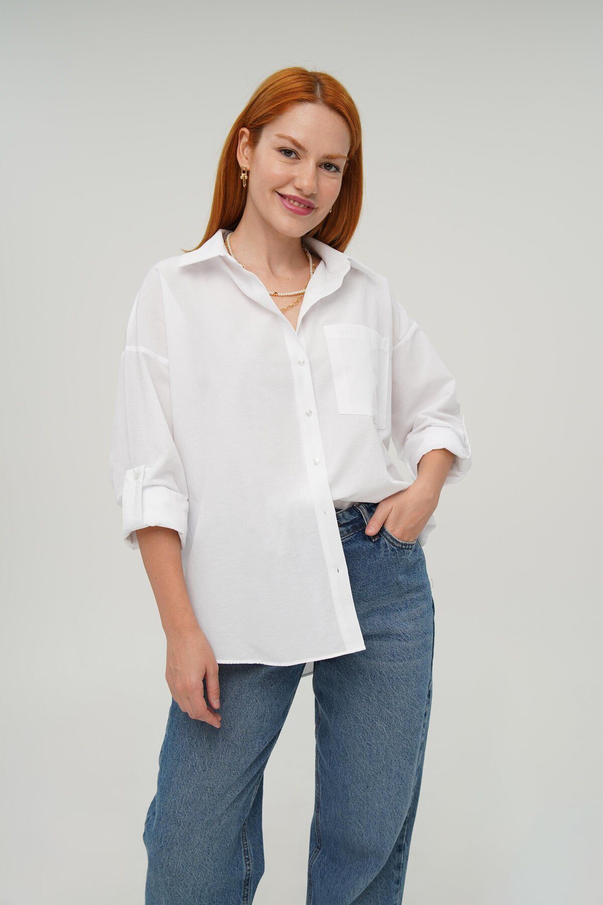 ARUZ MODA Tek Cepli Ekru Gömlek