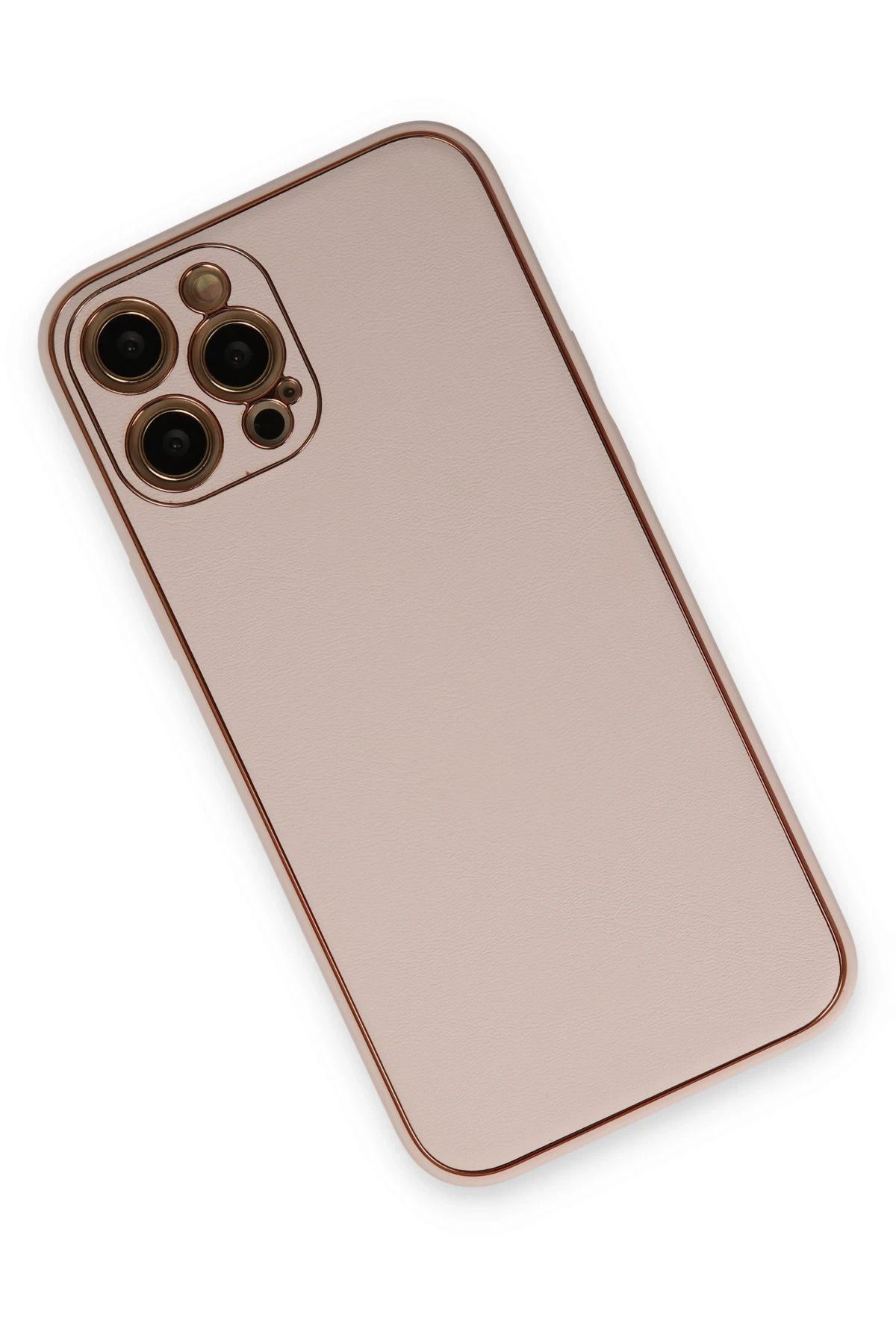 NewFace iPhone 12 Pro Max Kılıf Coco Deri Silikon Kapak - Pudra BSTMY