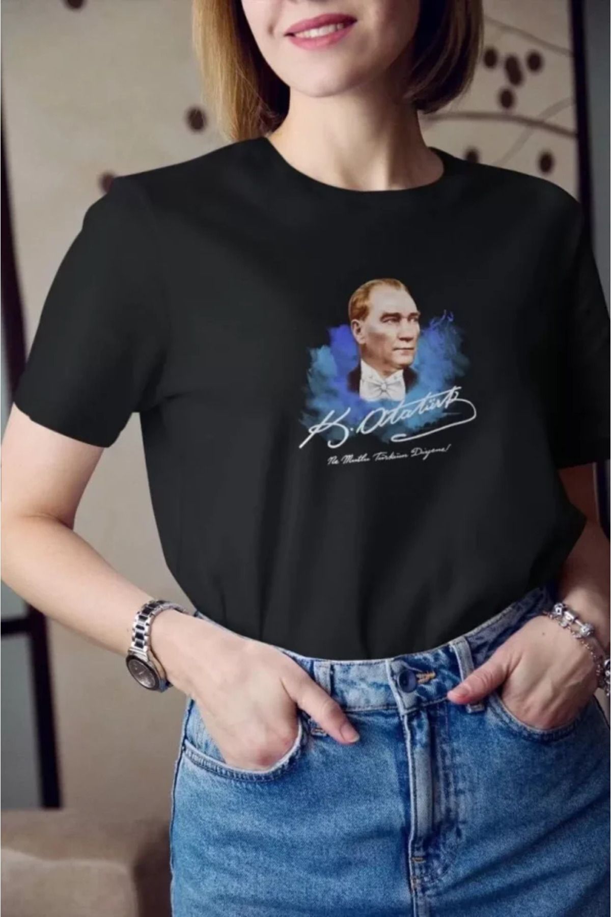 ARUZ MODA Unisex Bisiklet Yaka Baskılı Oversize T-Shirt - Siyah