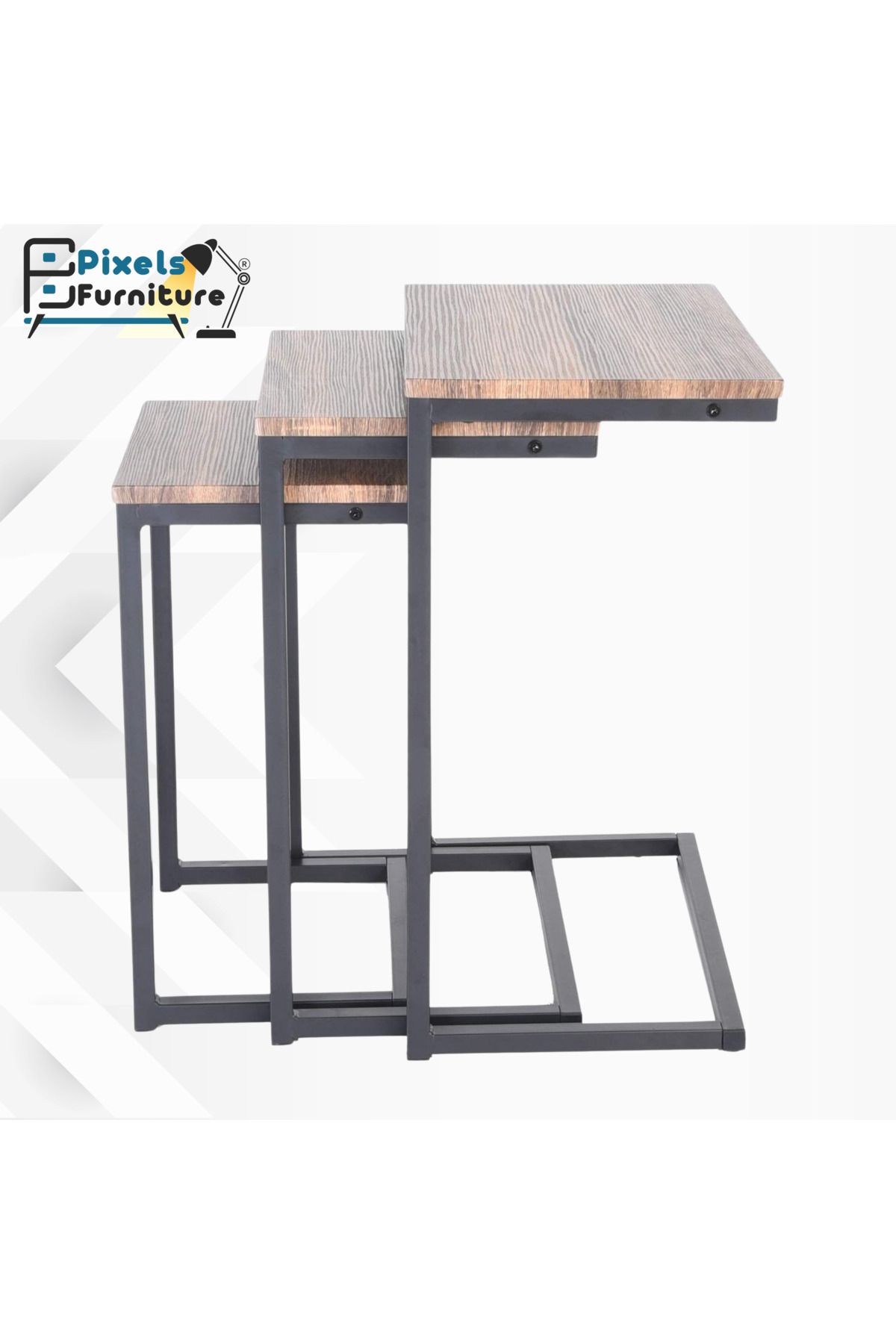 PixelsFurniture-طقم طاولات جانبية متداخلة بتصميم ريفي عصري مكون من 3 قطع من بكسل الأثاث 2