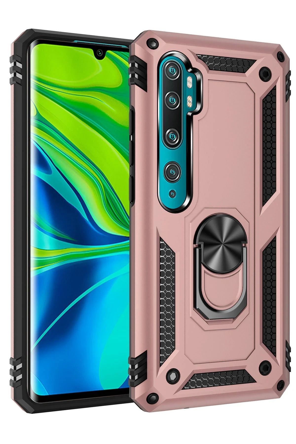 NewFace Xiaomi Mi Note 10 Lite Kılıf Sofya Yüzüklü Silikon Kapak - Rose BSTMY