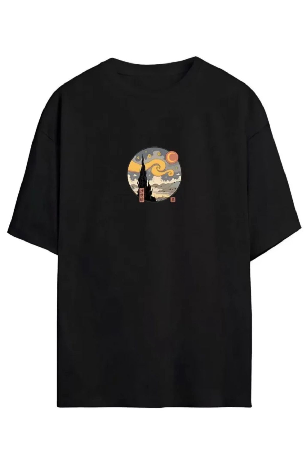 ARUZ MODA Unisex Baskılı Oversize T-Shirt - Siyah